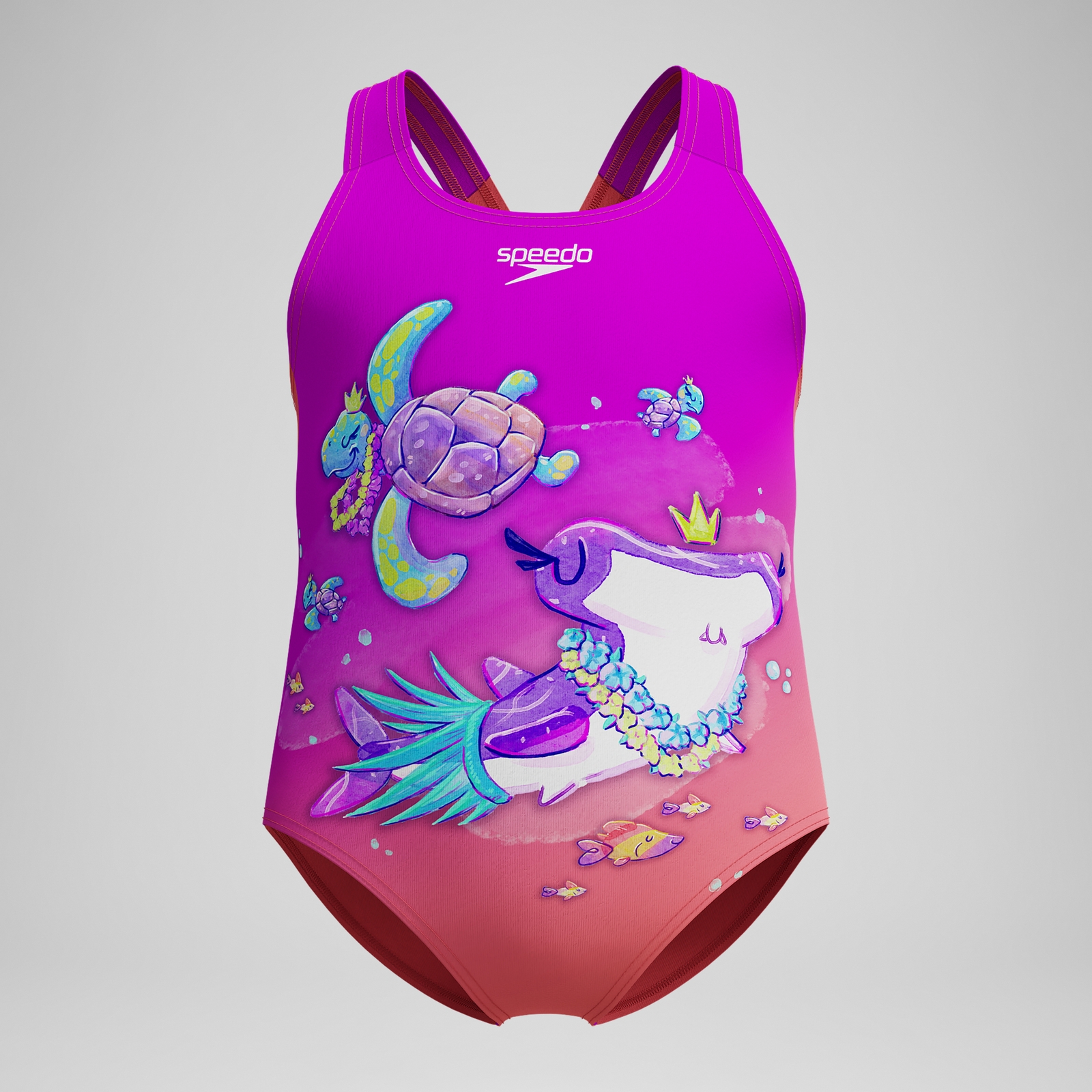 Girls' Digital Printed Swimsuit Pink/Coral