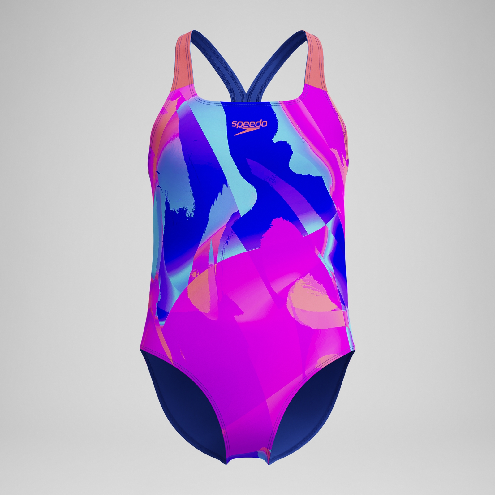 Girls' Digital Printed Powerback Swimsuit Pink/Blue