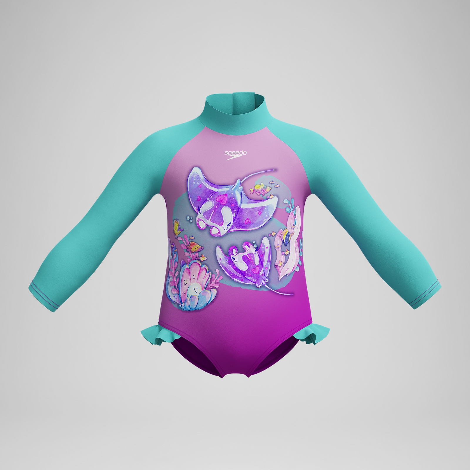 Girls' Digital Long Sleeve Swimsuit Pink/Green