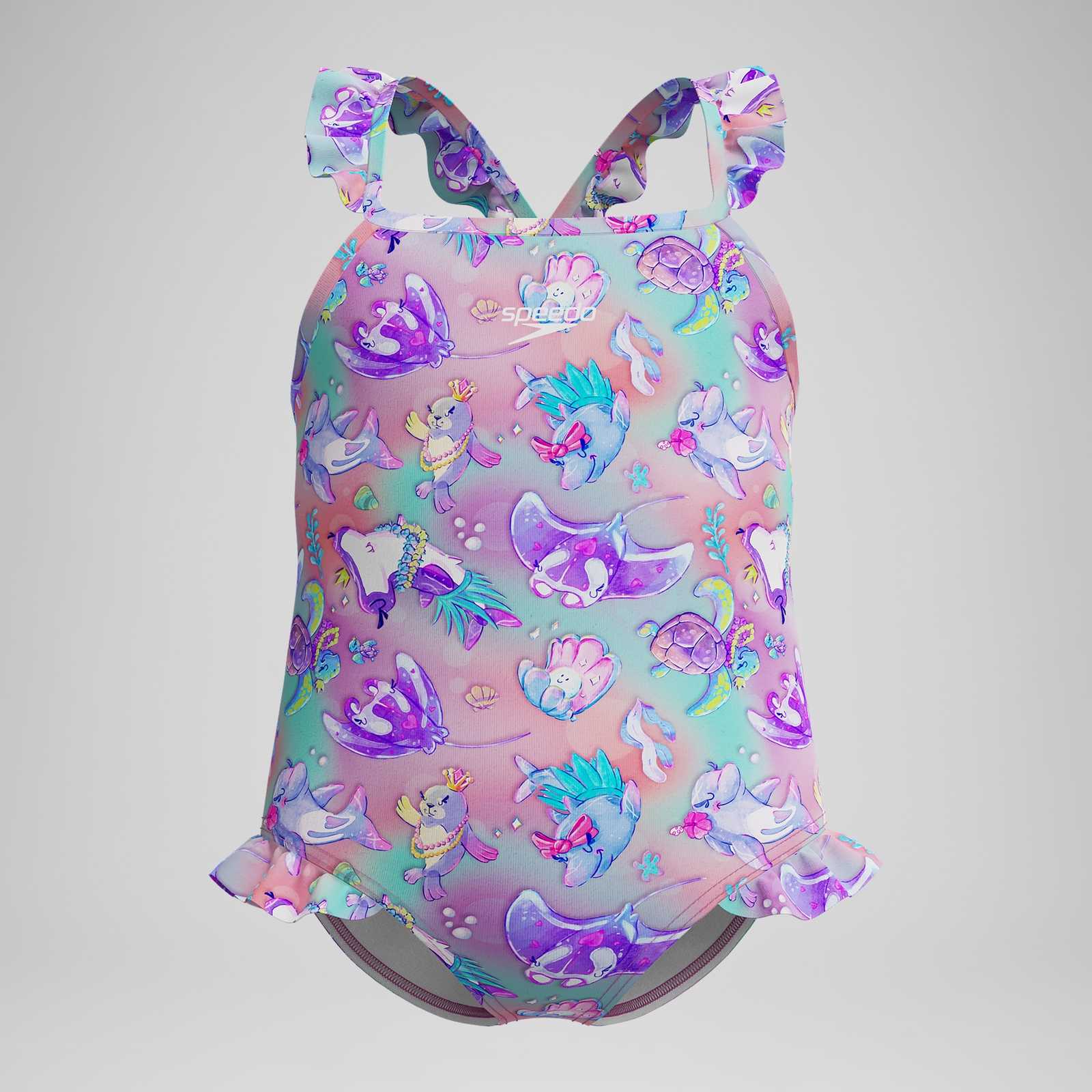 Girls' Digital Frill Thinstrap Swimsuit Pink/Purple