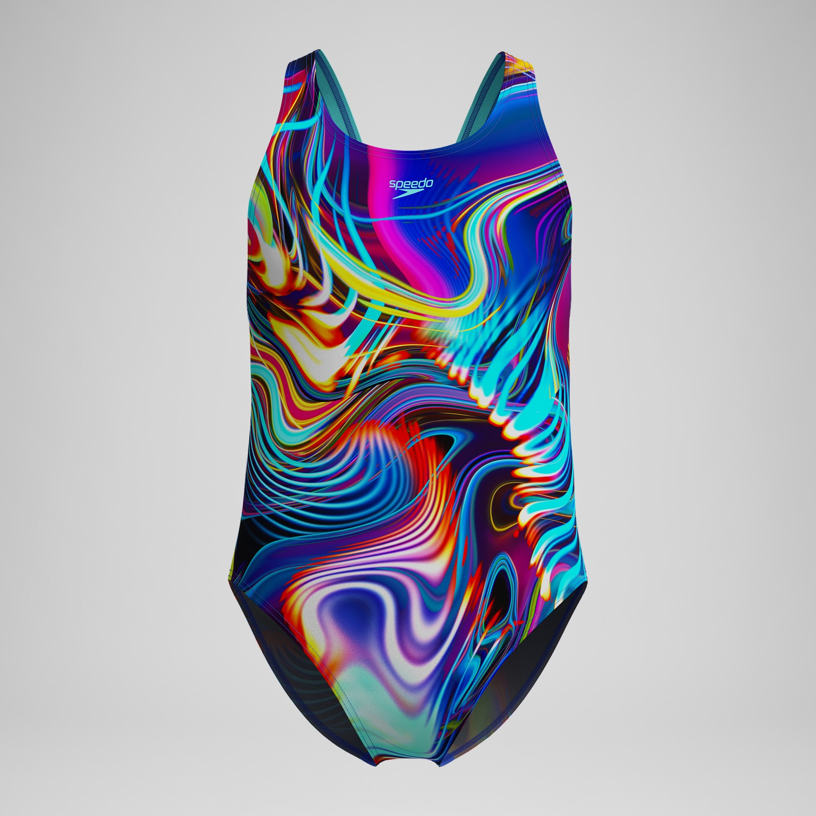 Girls' Digital Printed Powerback Swimsuit Blue/Purple