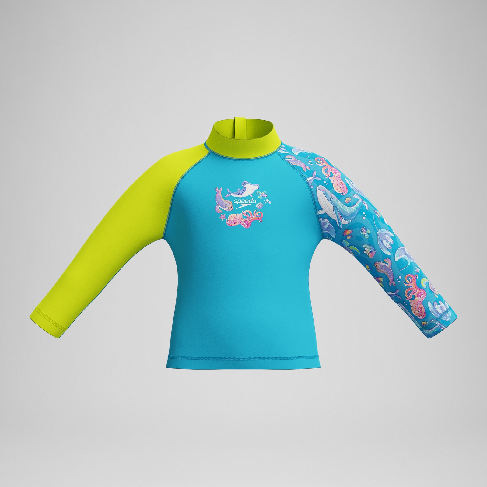 Boys' Learn to Swim Printed Long Sleeve Rash Top Blue/Yellow