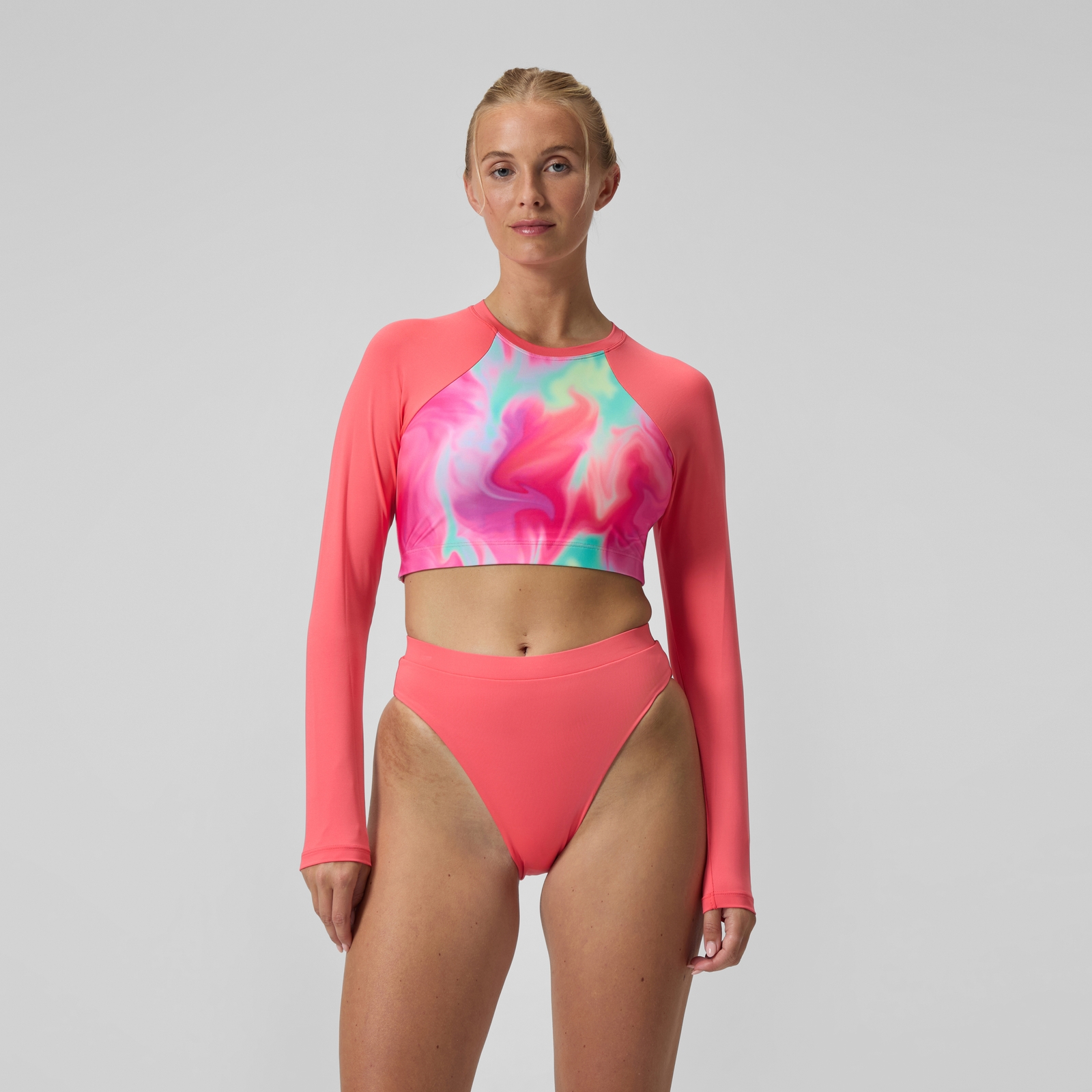Women's FLU3NTE Solid Hi Waist Bikini Bottom Coral