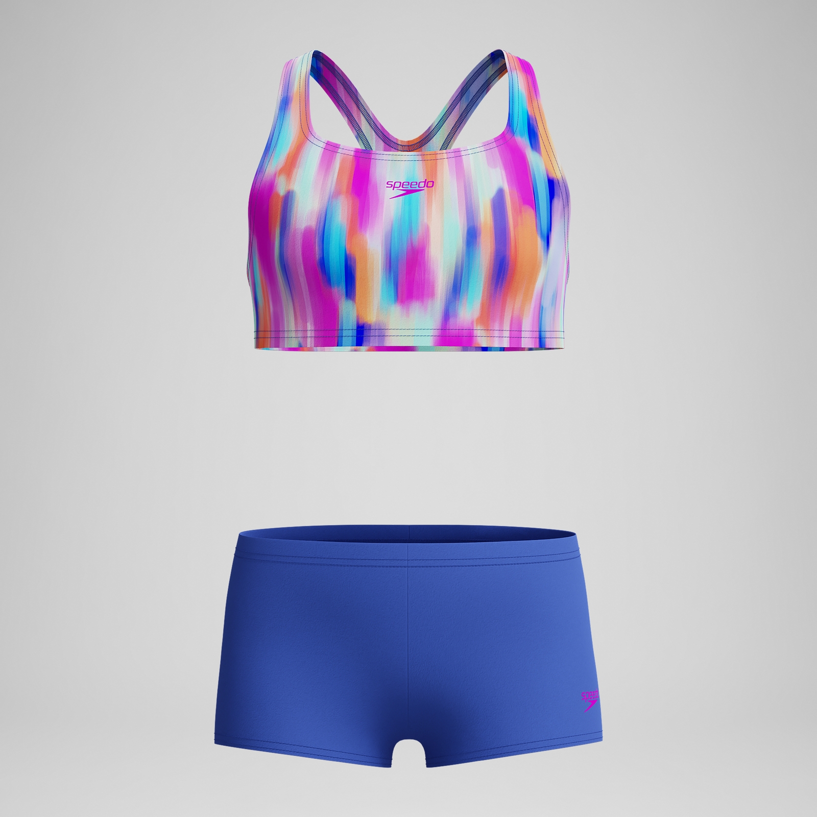 Girls' Printed Boyleg Bikini Blue/Pink