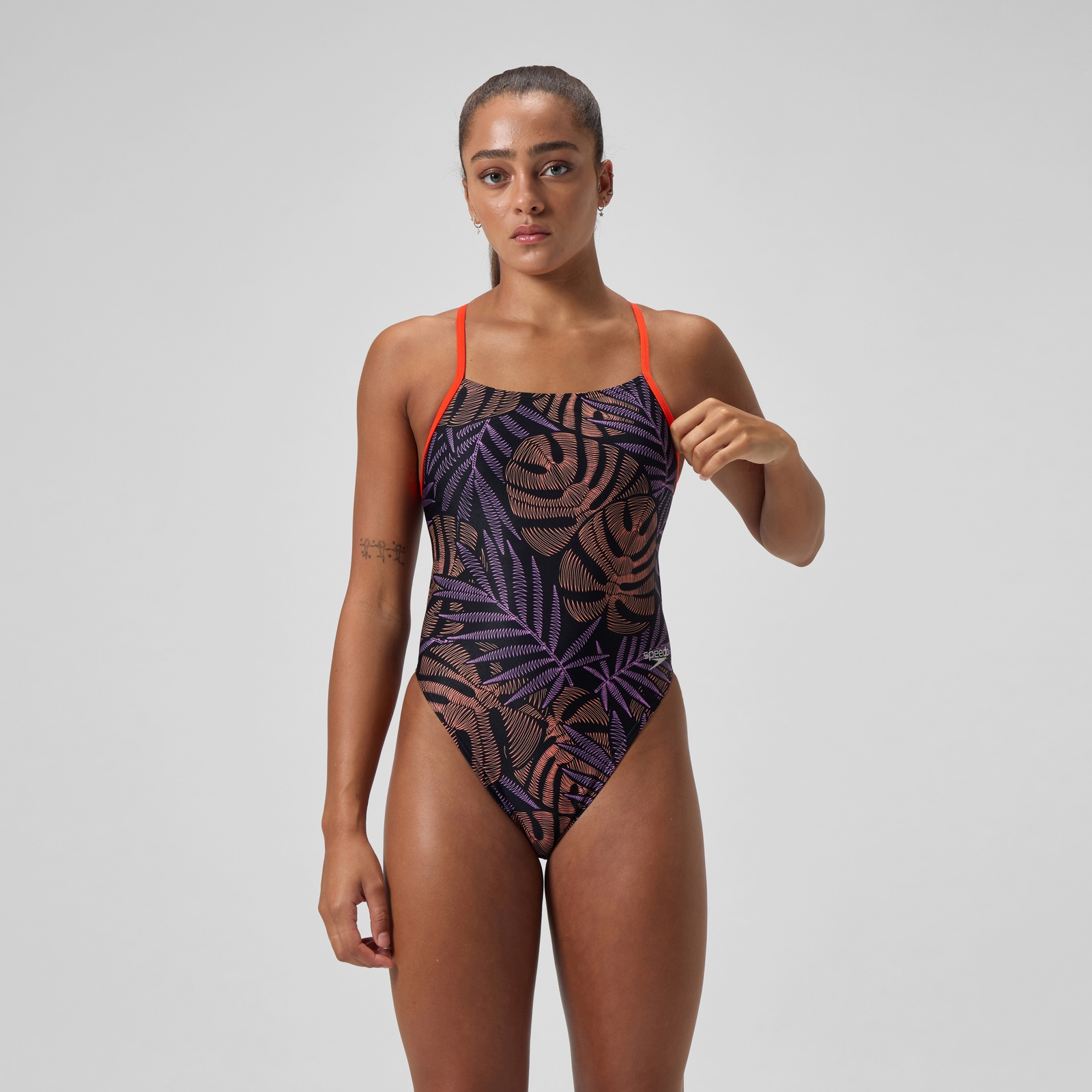 Women's Club Training Printed Tie Back Swimsuit Black/Red