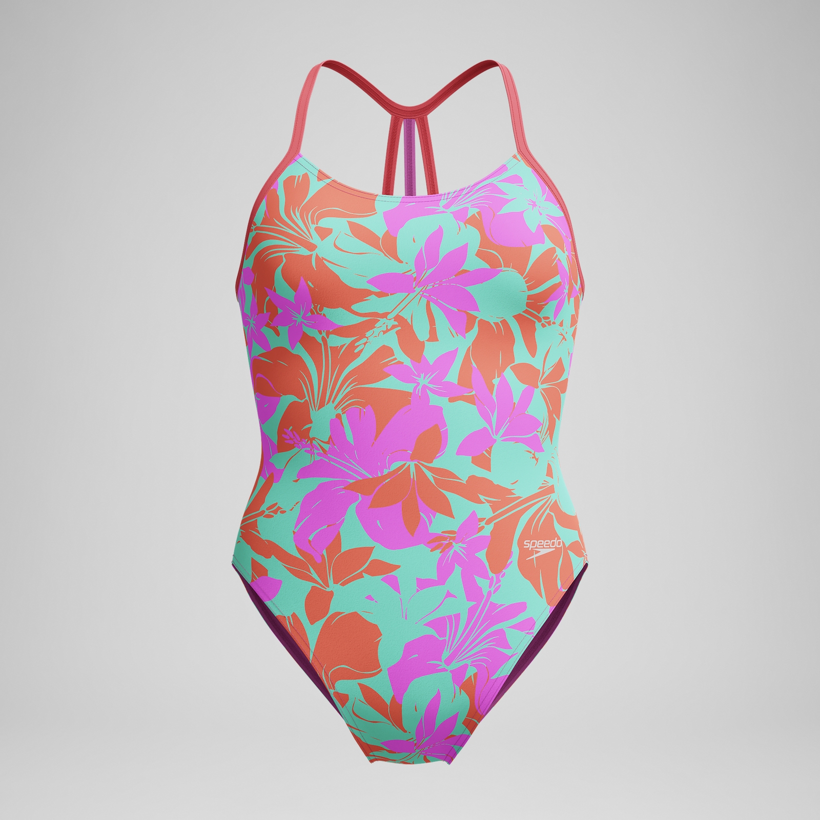Girls' Club Training Printed Lane Line Back Swimsuit Pink/Green