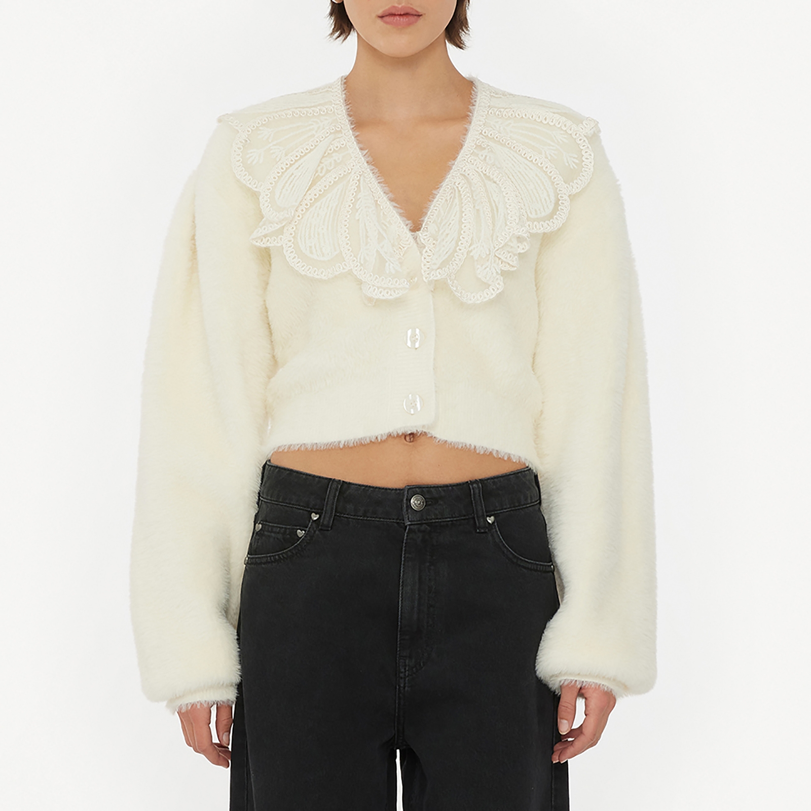 ROTATE Birger Christensen Lace Collar Knit Cardigan - DK 34/UK 6