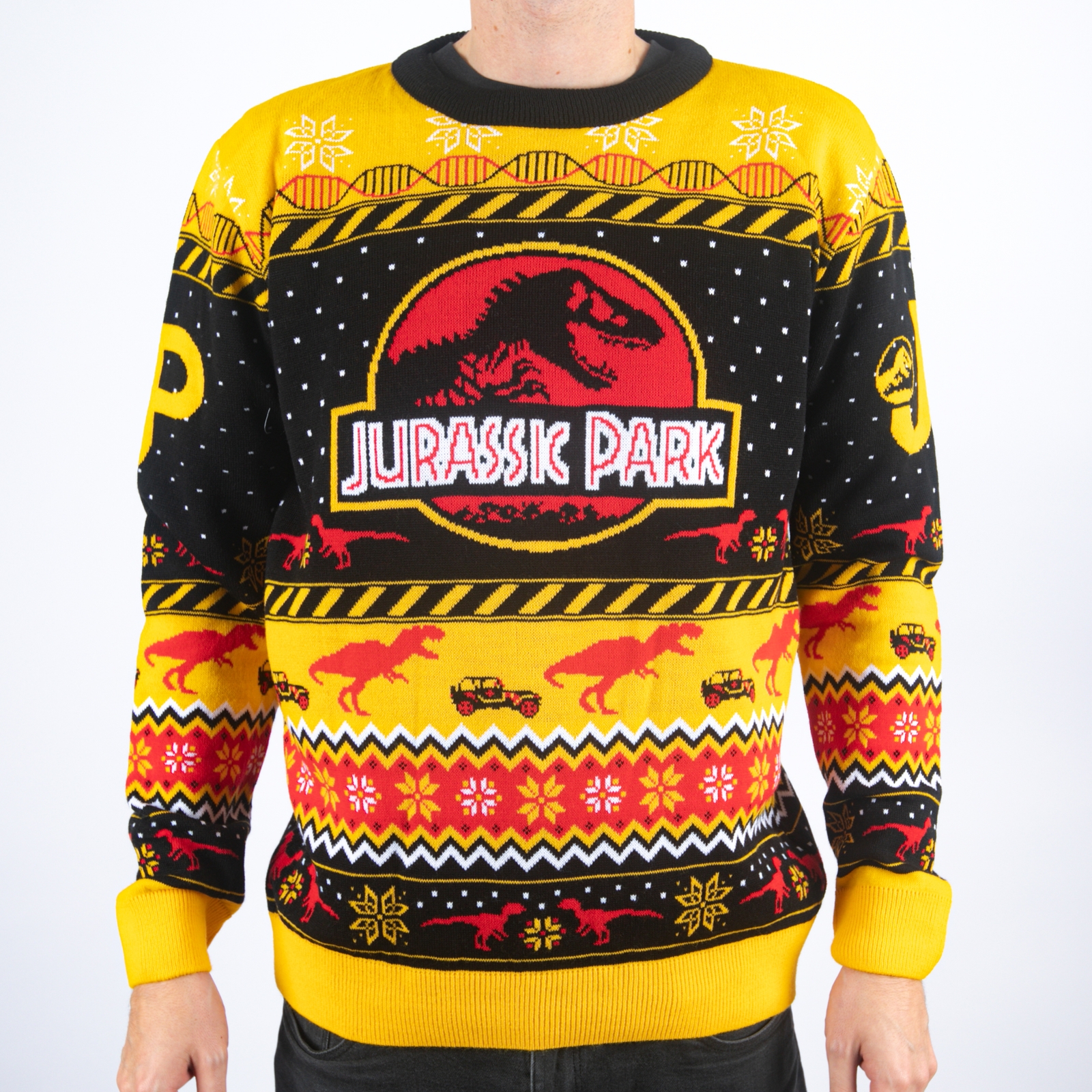 Jurassic Park Logo Knitted Christmas Jumper - L