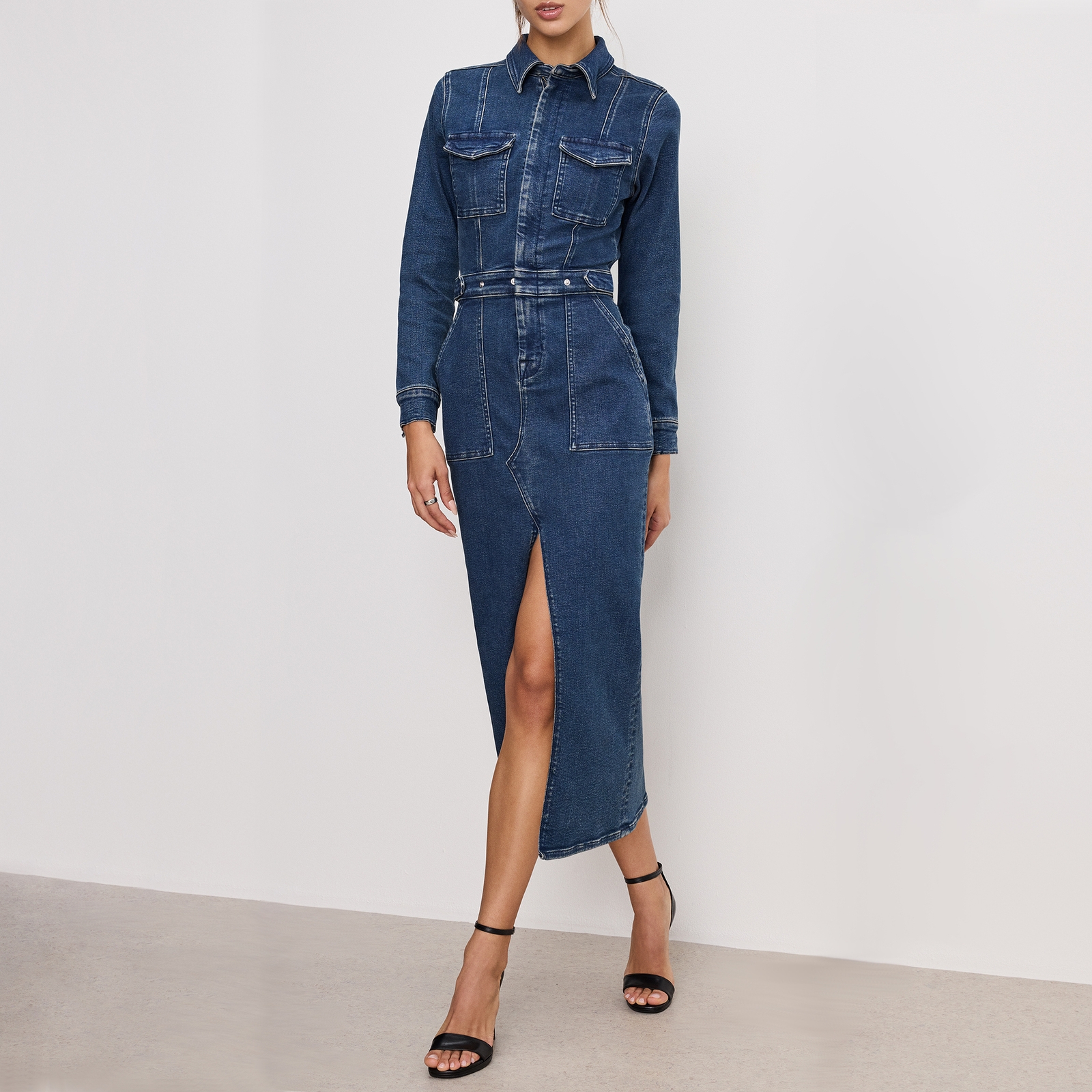 Good American Fit For Success Denim Midi Dress - S