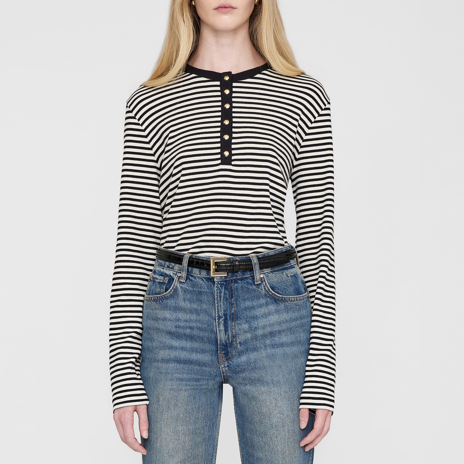Anine Bing Alessia Striped Stretch-Cotton T-Shirt - XS