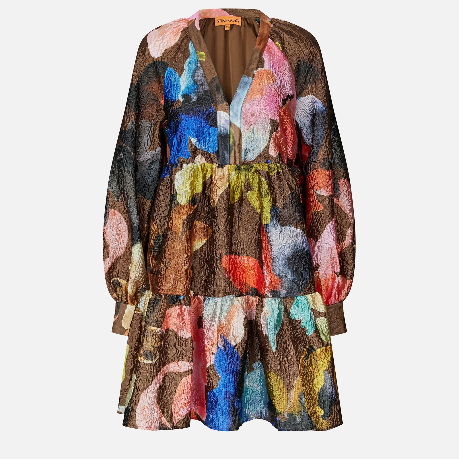 Stine Goya Tier Voluminous Cloqué Satin Mini Dress - XS