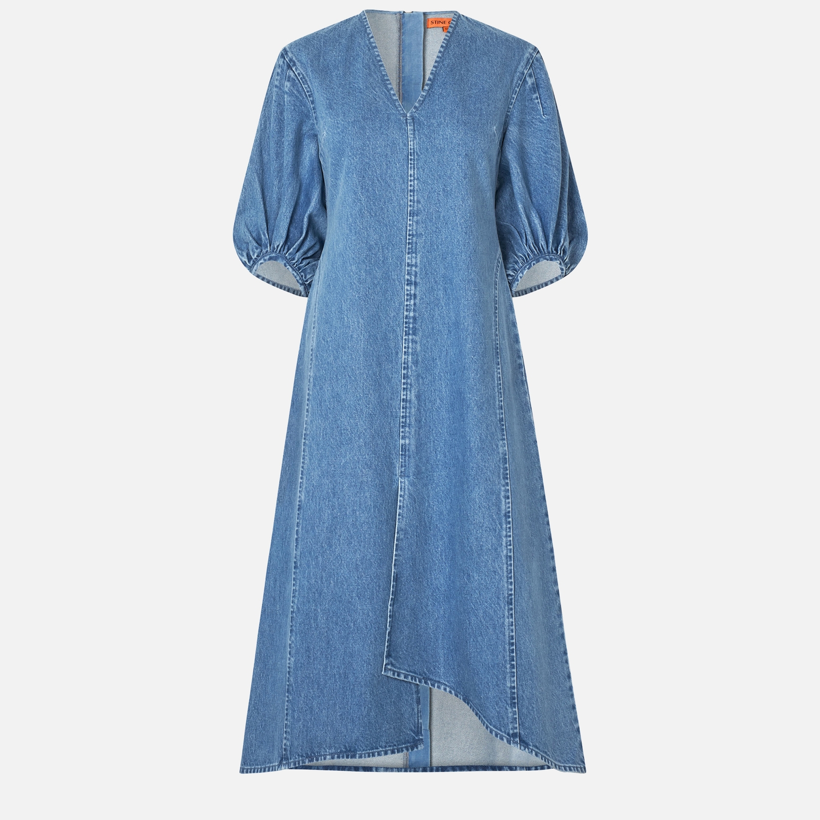 Stine Goya Puff Sleeves Denim Midi Dress - XS