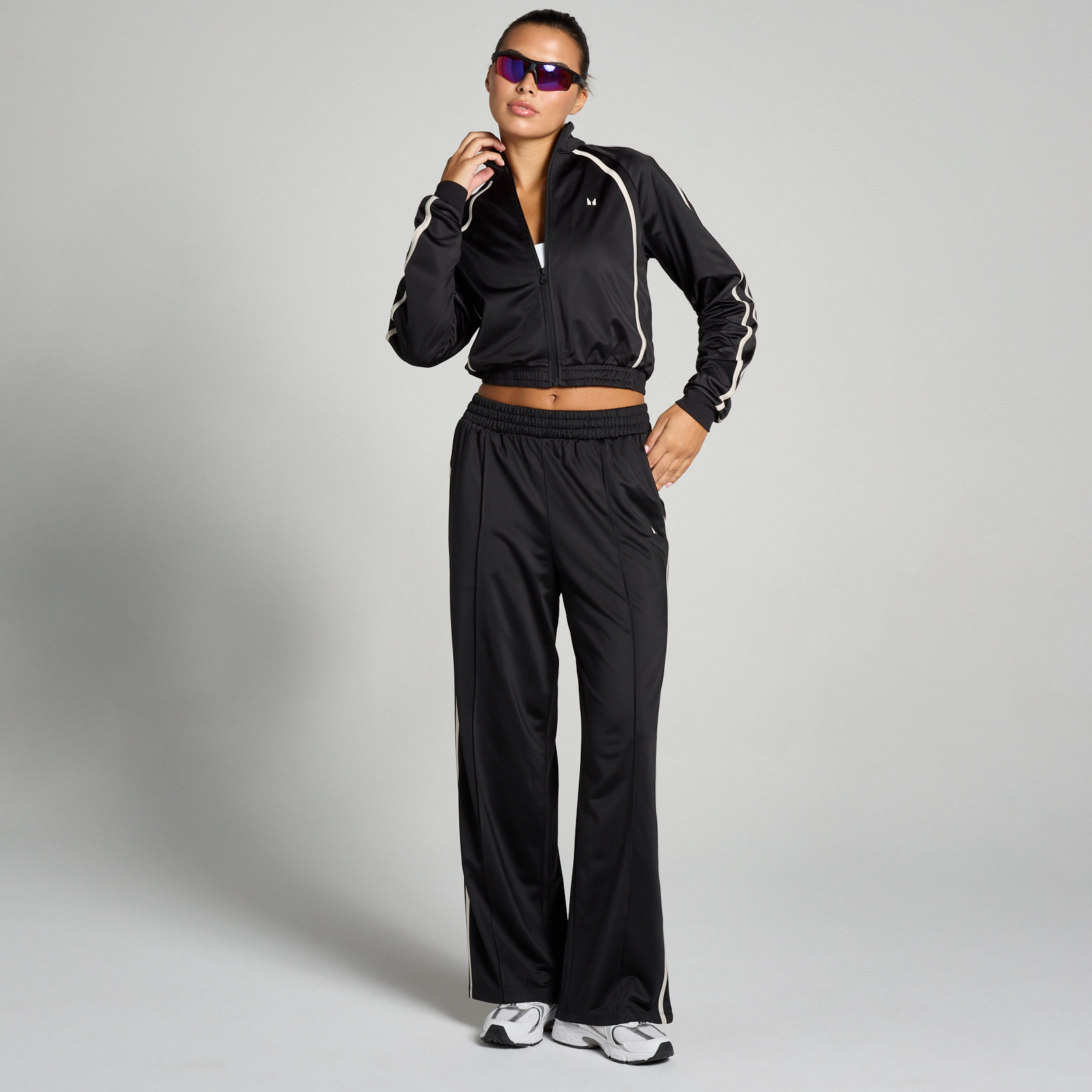 5059883381411 - Damen Trikot Trainings-Jogginghose mit Geradem Bein – Schwarz Weiß - L
