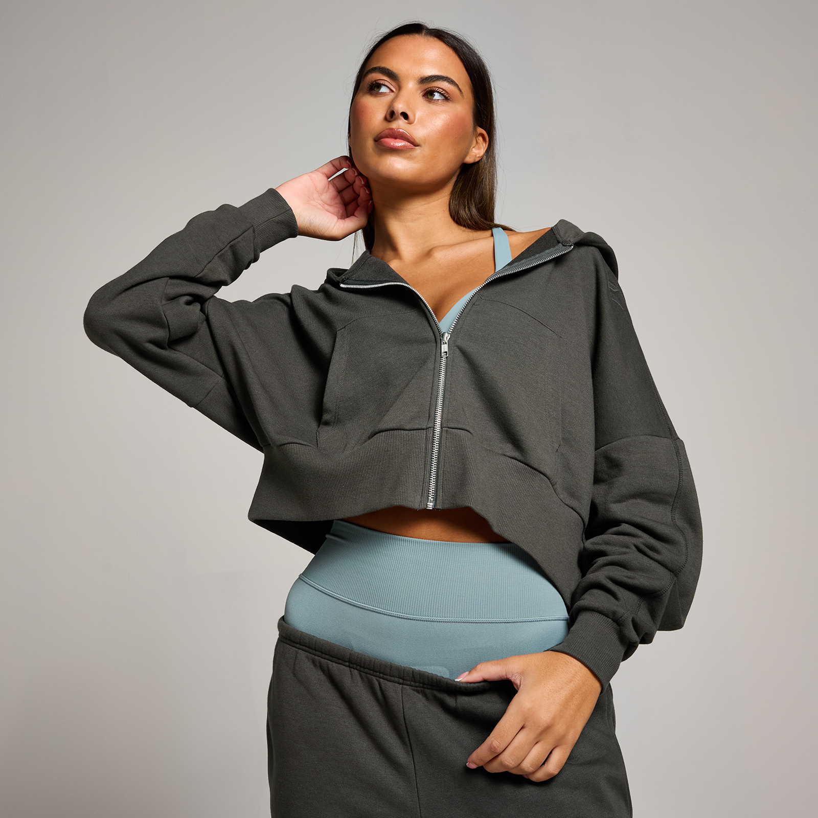 MP Women's Tempo Cropped Zip Through Hoodie - Night Grey - M