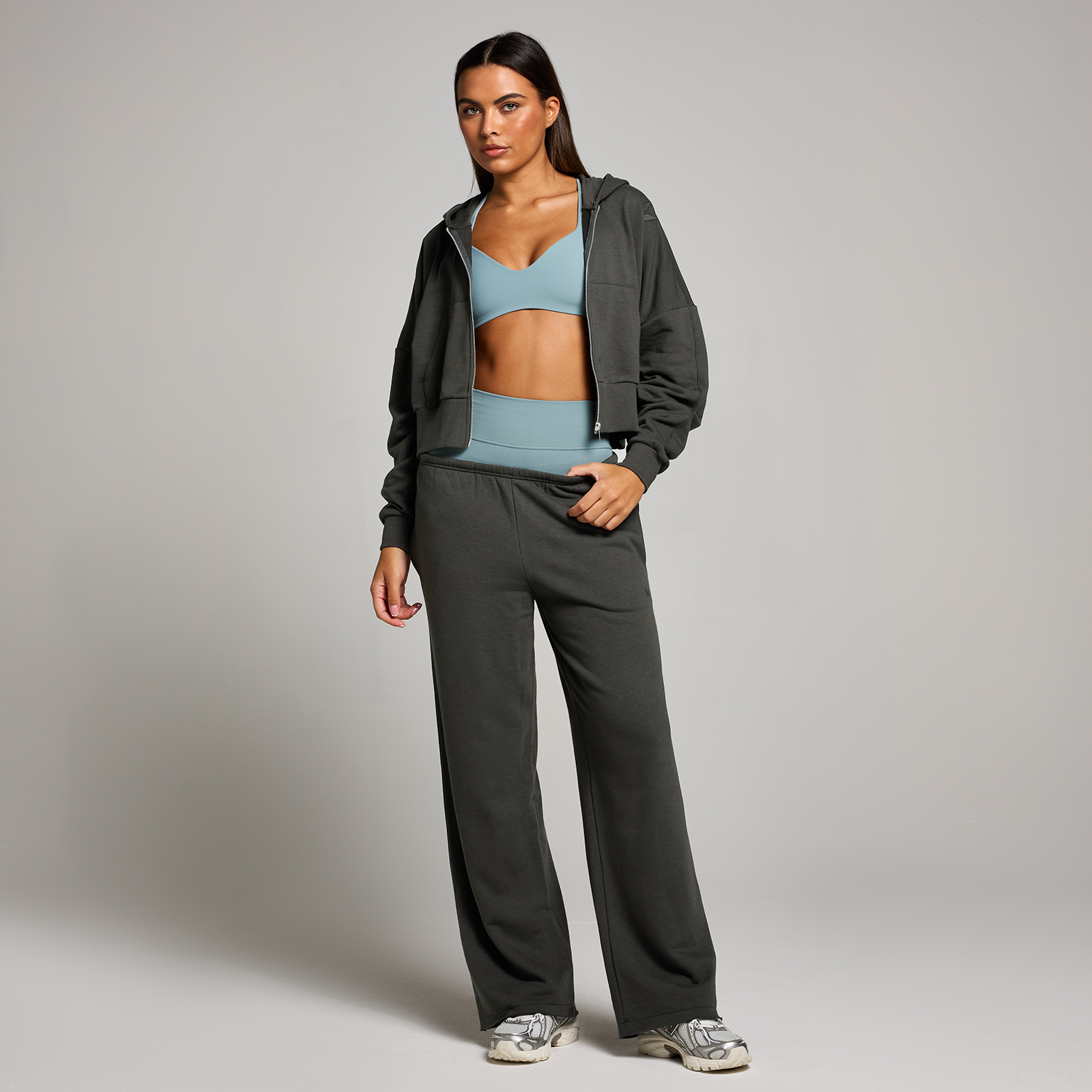 Thumbnail - MP Damen Tempo Crop-Kapuzenpulli mit Durchgehendem Reißverschluss – Nachtgrau - XL