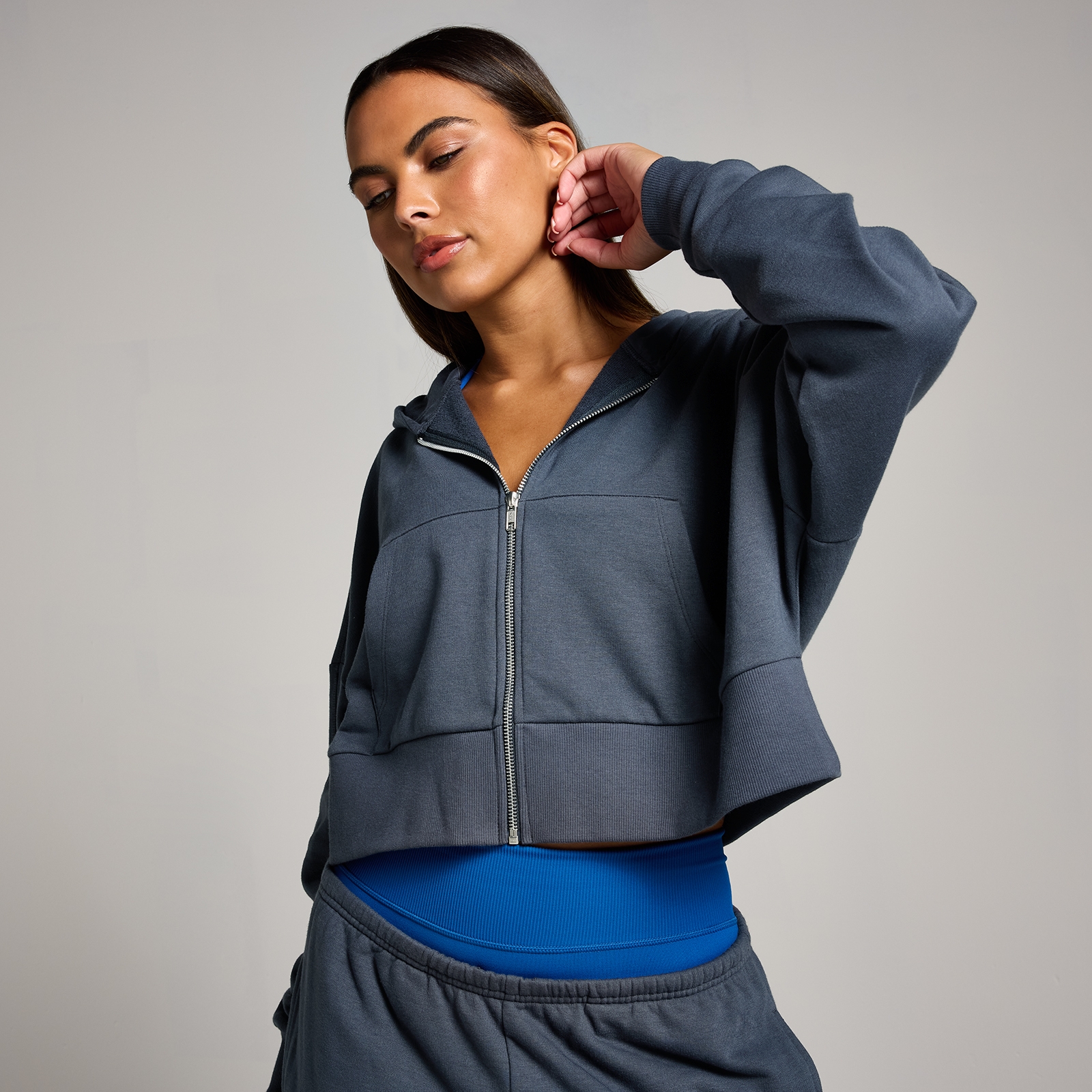 5059883380650 - Damen Tempo Crop-Kapuzenpulli mit Durchgehendem Reißverschluss – Mitternacht - XXL