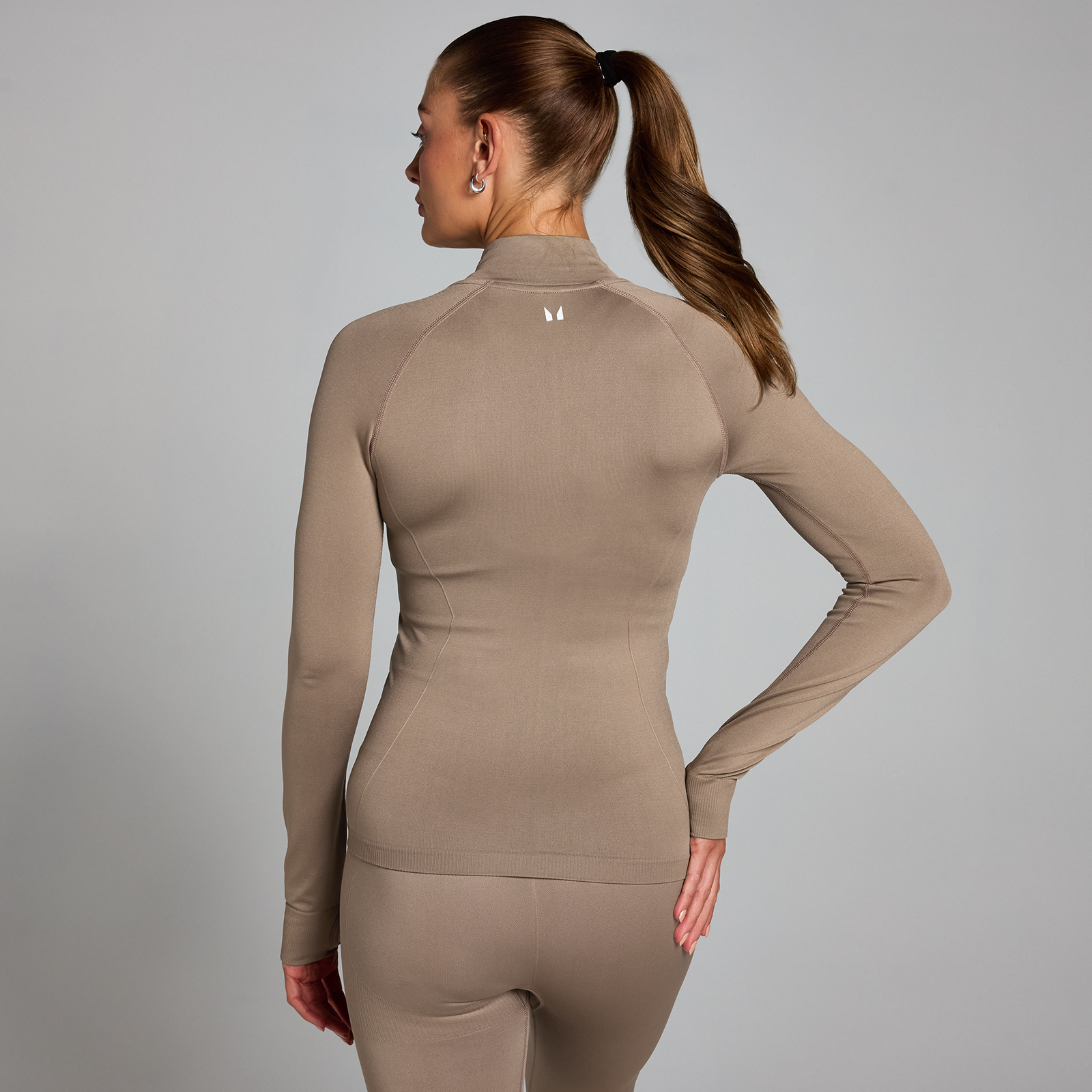MP Damen Shape Nahtlose Jacke mit durchgehendem Reißverschluss – Helles Graubraun - XL