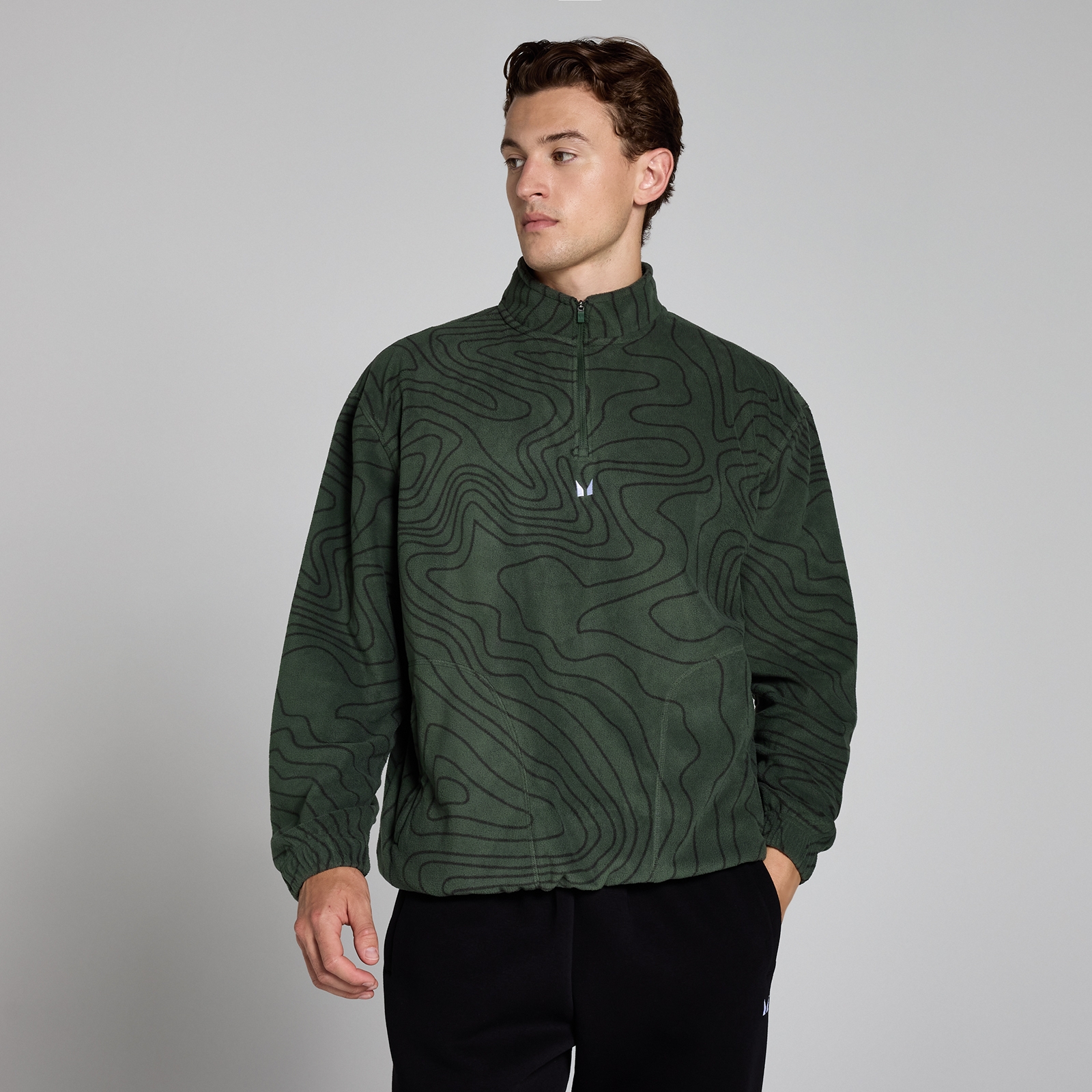 5059883384894 - Herren Bedrucktes Fleece mit 1 4-Reißverschluss – Waldgrün - S