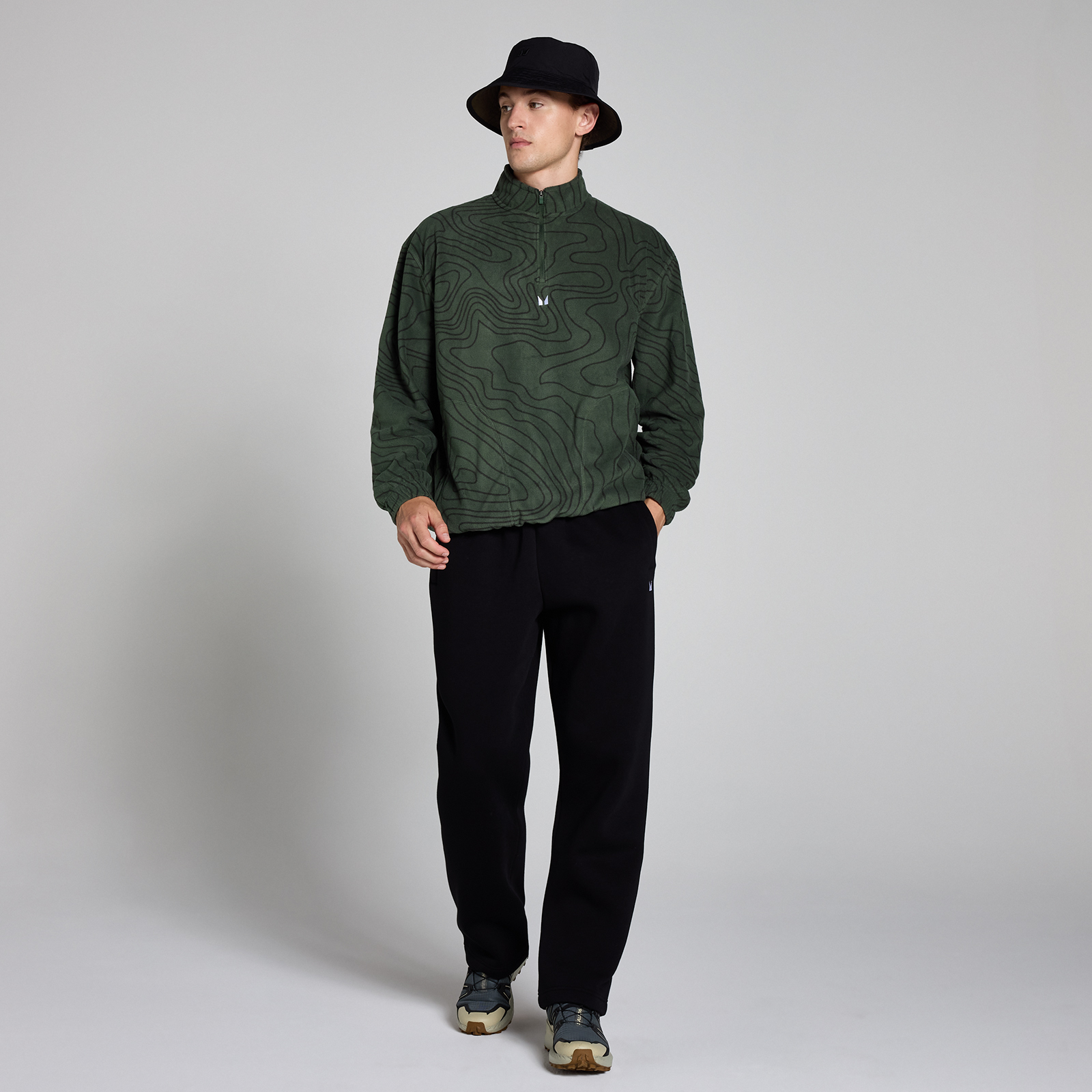 5059883384894 - Herren Bedrucktes Fleece mit 1 4-Reißverschluss – Waldgrün - S