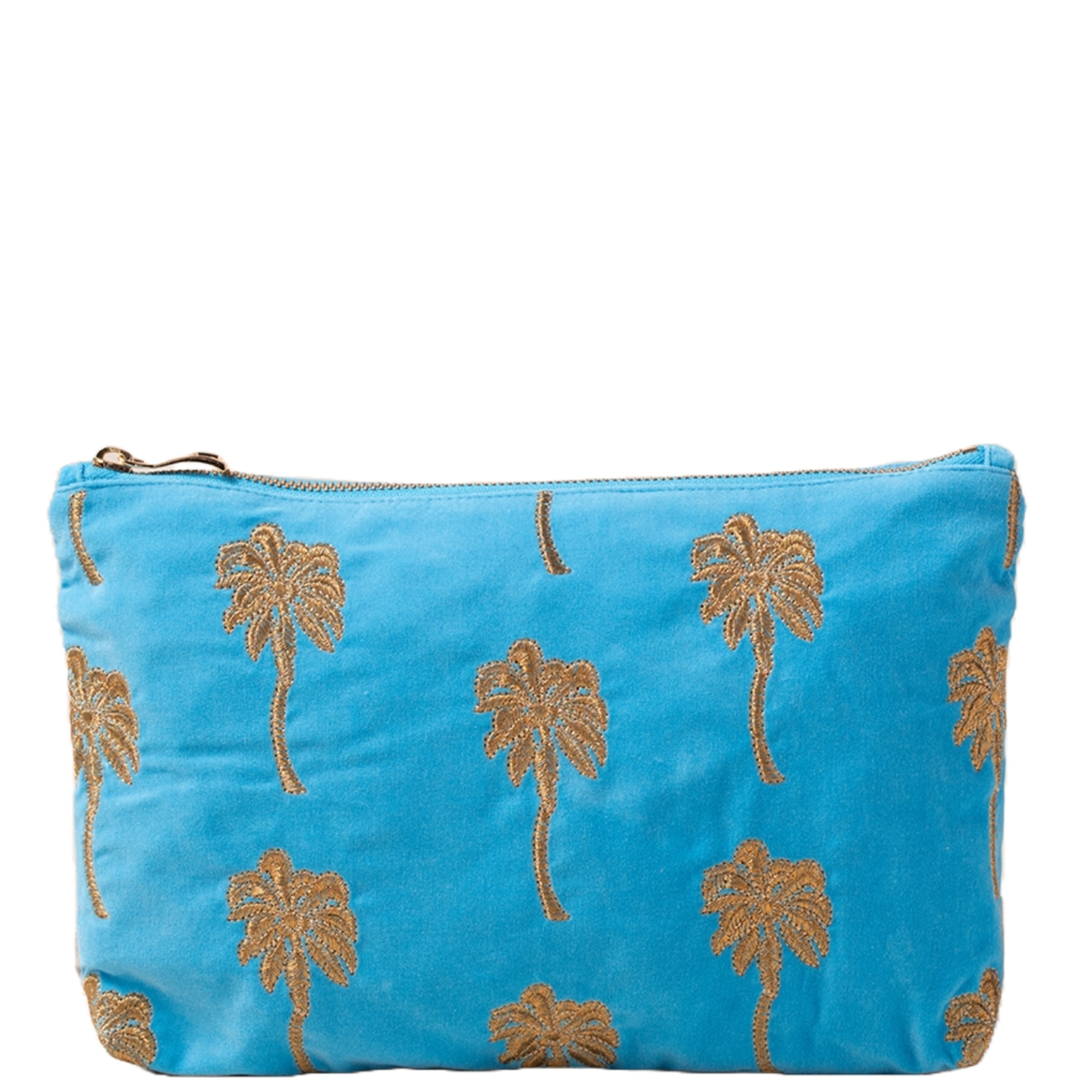 

Elizabeth Scarlett Gold Palm Mediterranean Blue Velvet Everyday Pouch