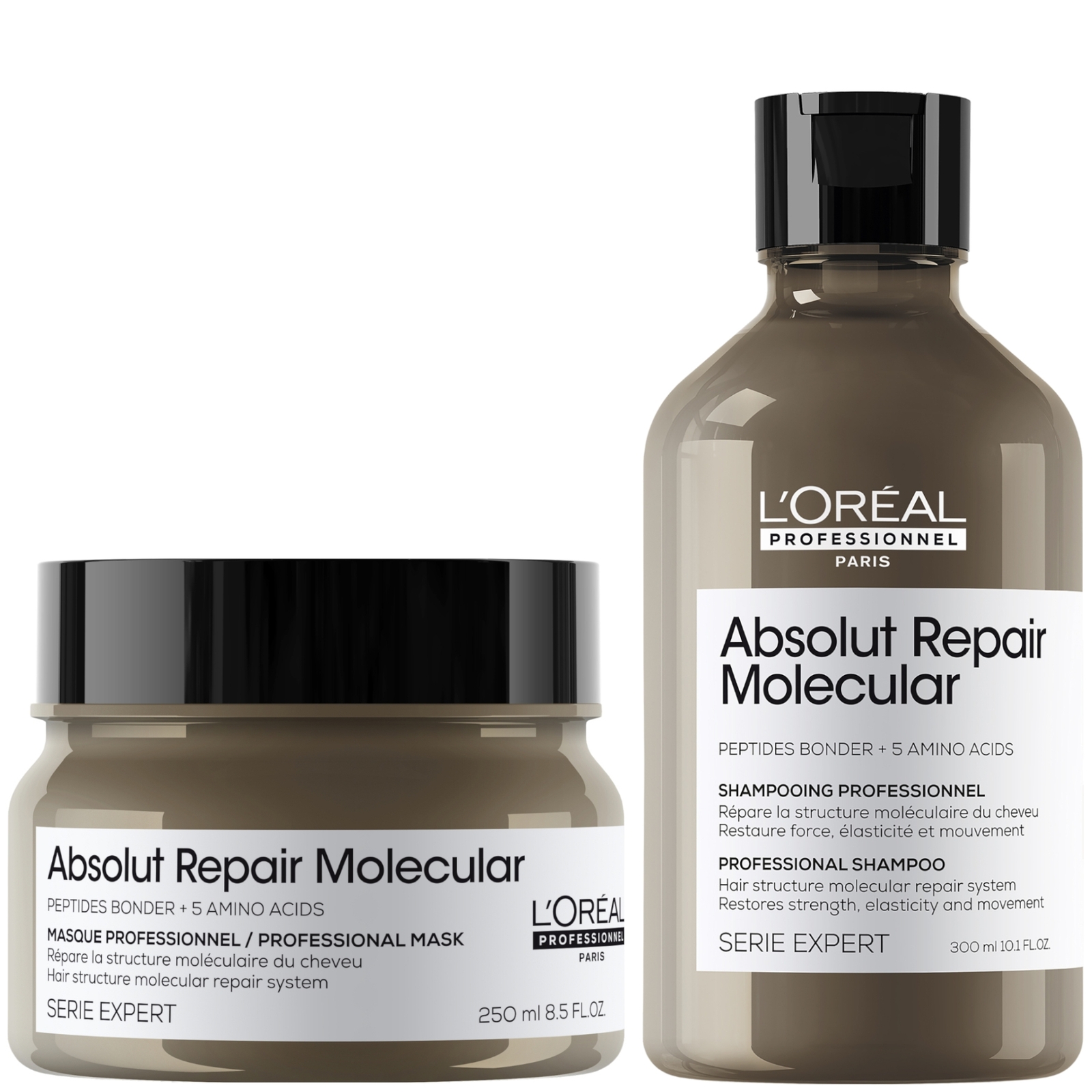 L'oreal Professionnel Absolut Repair Molecular Shampoo 300ml And Rinse-off Mask 250ml Set For Damaged Hair