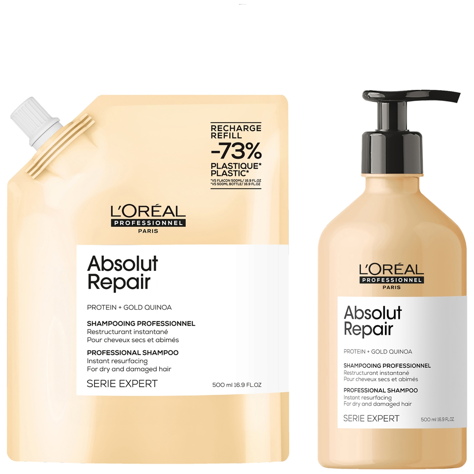 

L’Oréal Professionnel Absolut Repair Shampoo 500ml and Refill Pack 500ml for dry & damaged hair