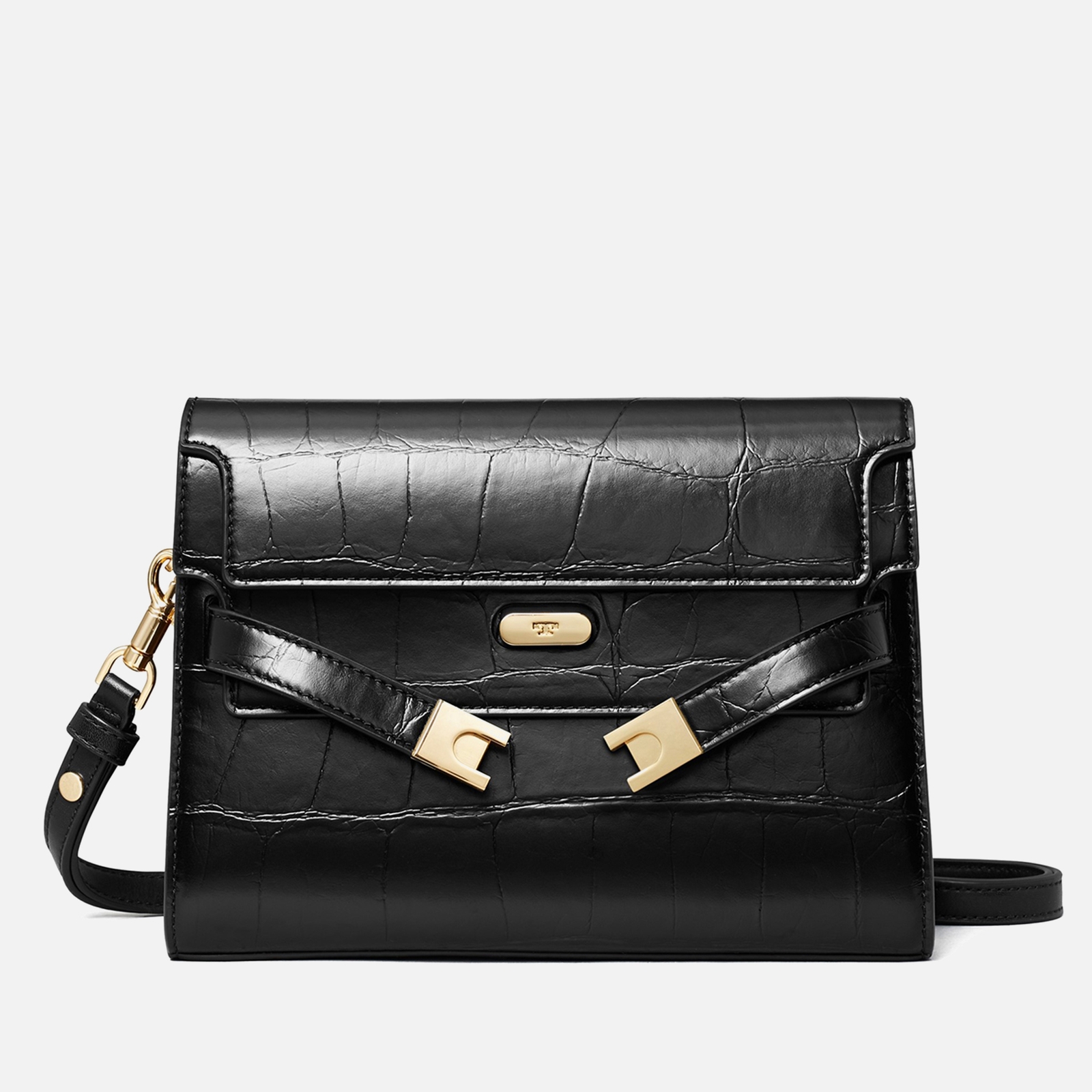 Tory Burch Lee Radziwill Croc Embossed Leather Shoulder Bag