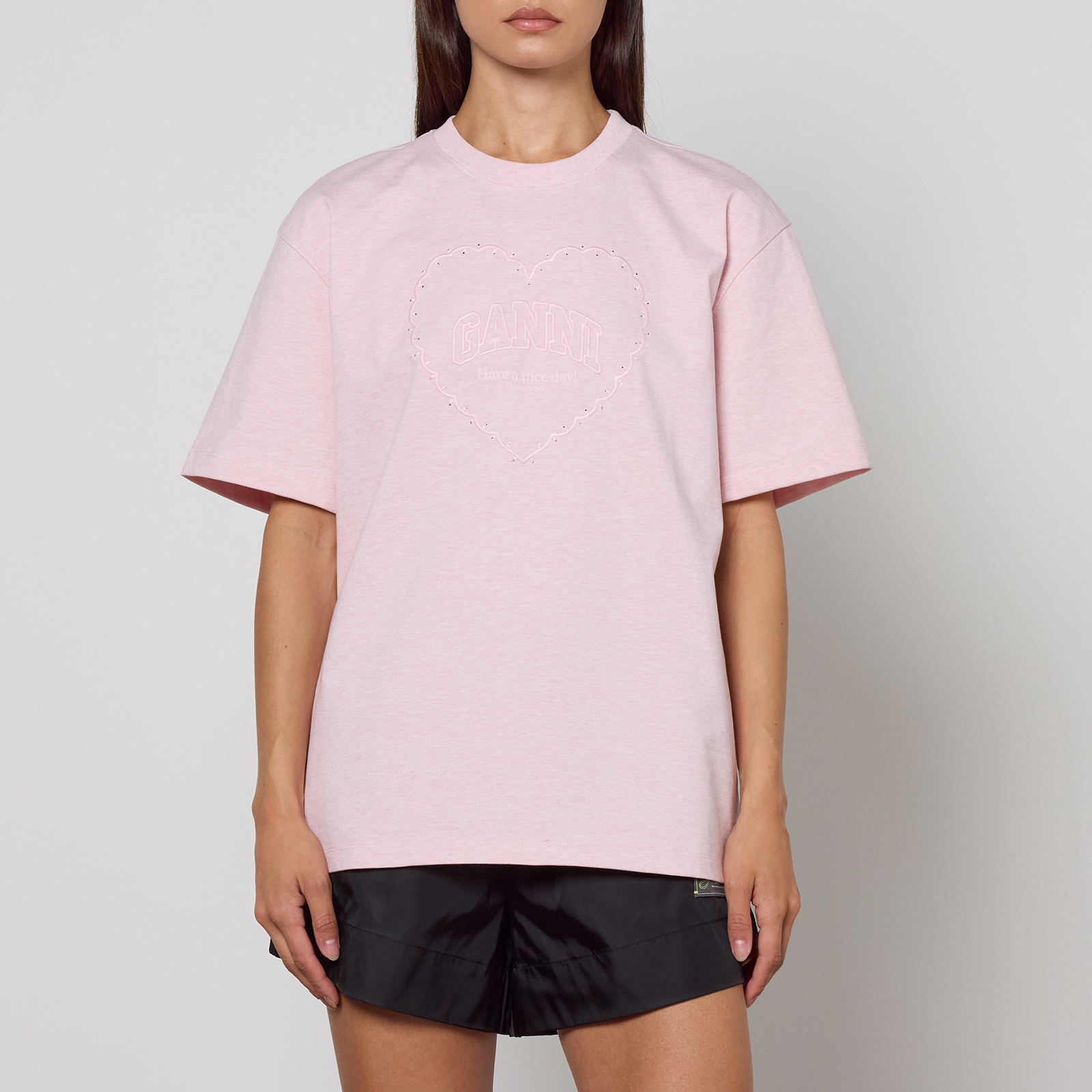 Ganni Drop Shoulder Heart Cotton-Jersey T-Shirt - XS