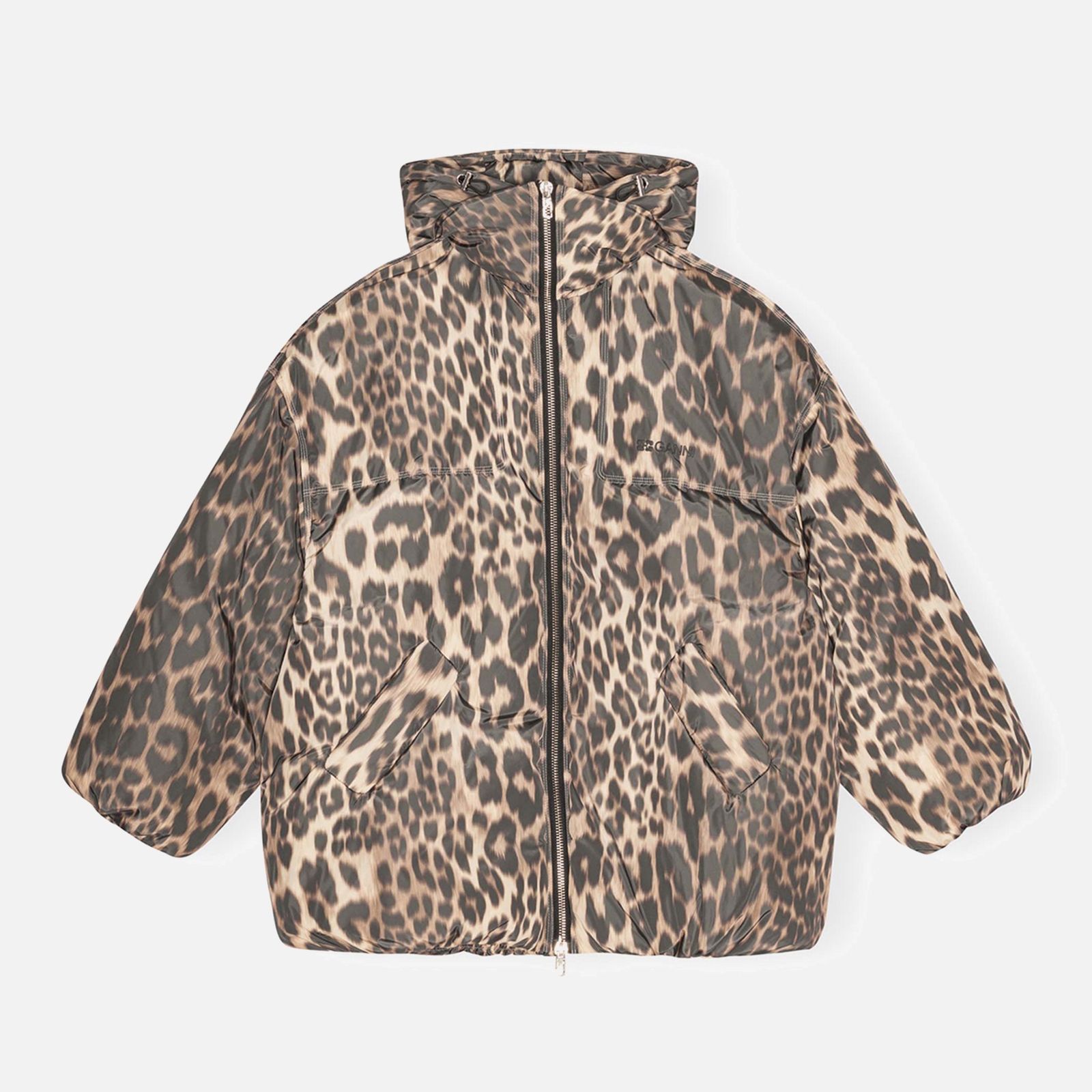 Ganni Leopard-Print Shell Puffer Jacket - L,XL