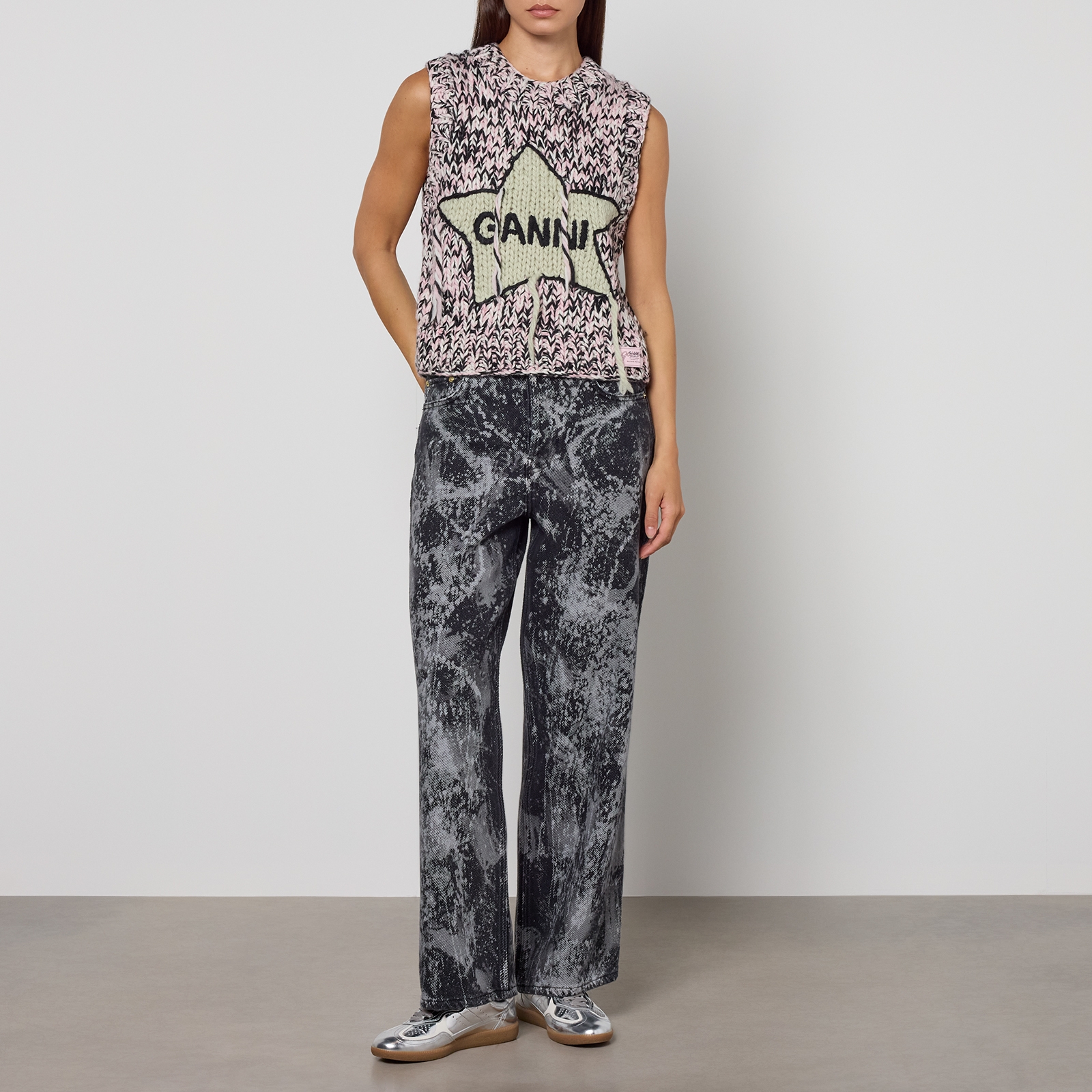 Ganni Intarsia-Knit Wool Vest - XS