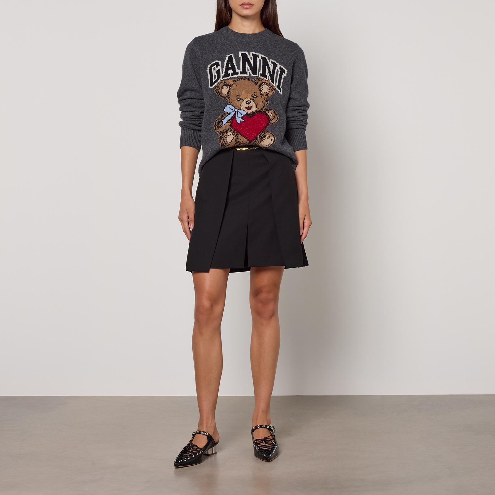 Ganni Graphic Bear Wool-Blend Knit Jumper - S
