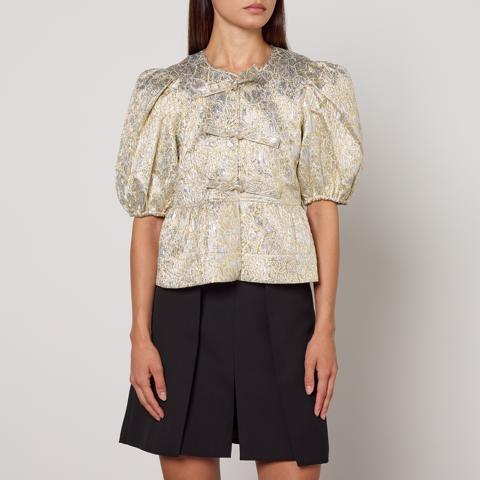 Ganni Metallic Cloqué Peplum Blouse - UK 6