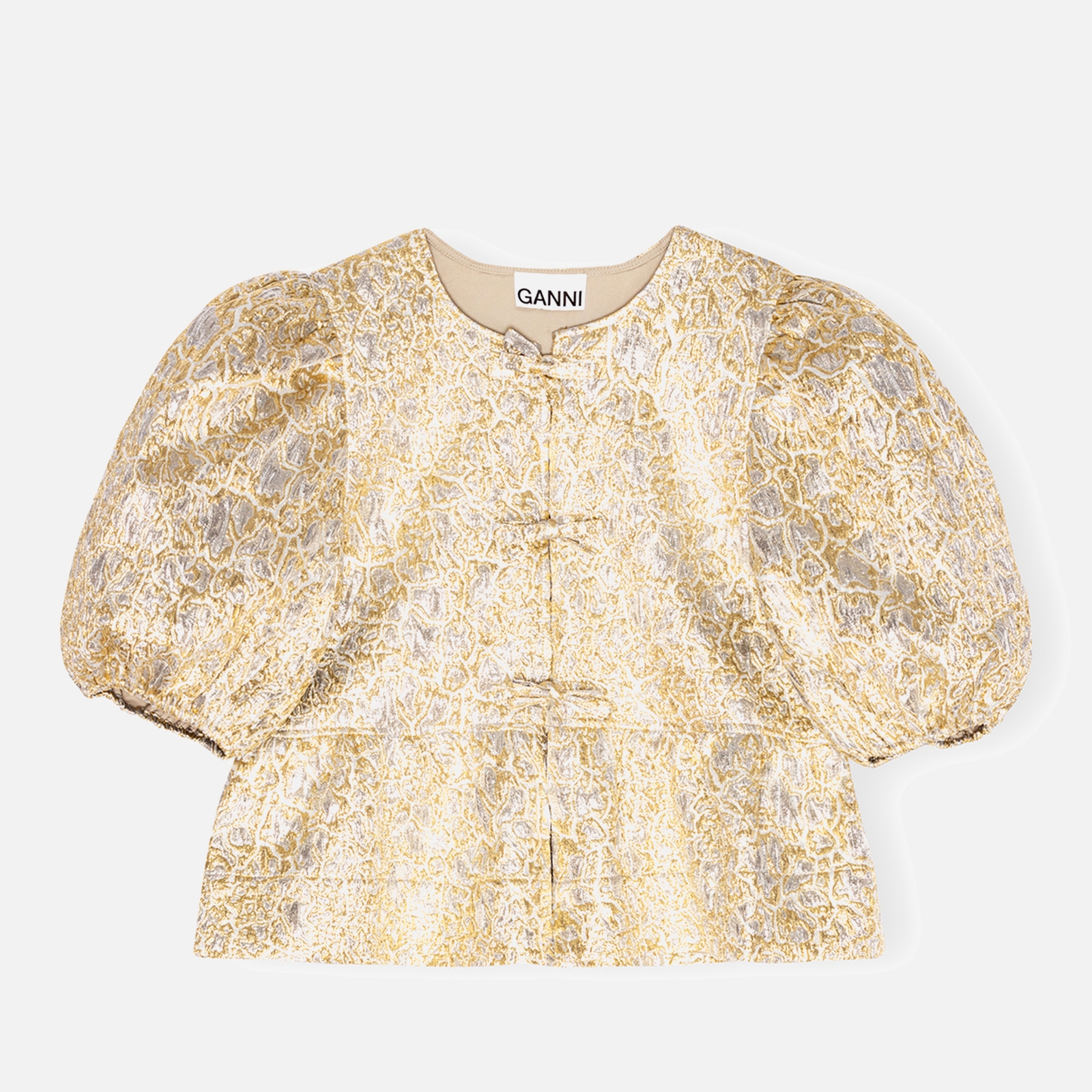 Ganni Metallic Cloqué Peplum Blouse - UK 6