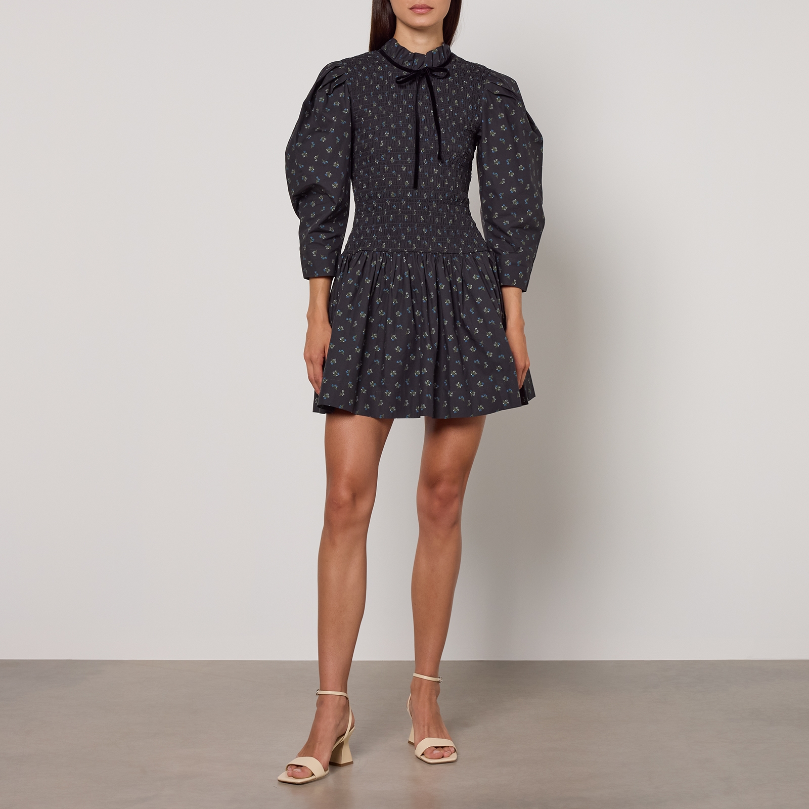 Ganni Printed Floral-Print Organic Cotton Mini Dress - UK 6