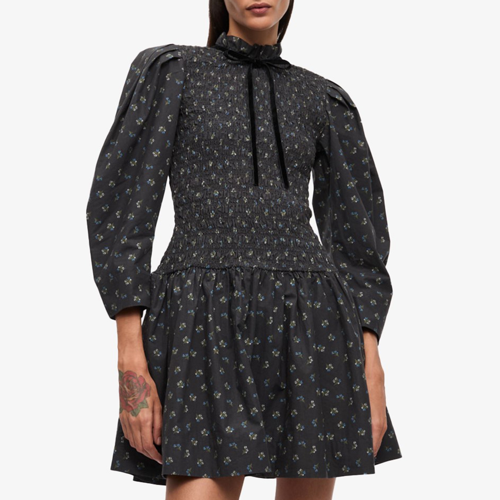 Ganni Printed Floral-Print Organic Cotton Mini Dress - UK 14