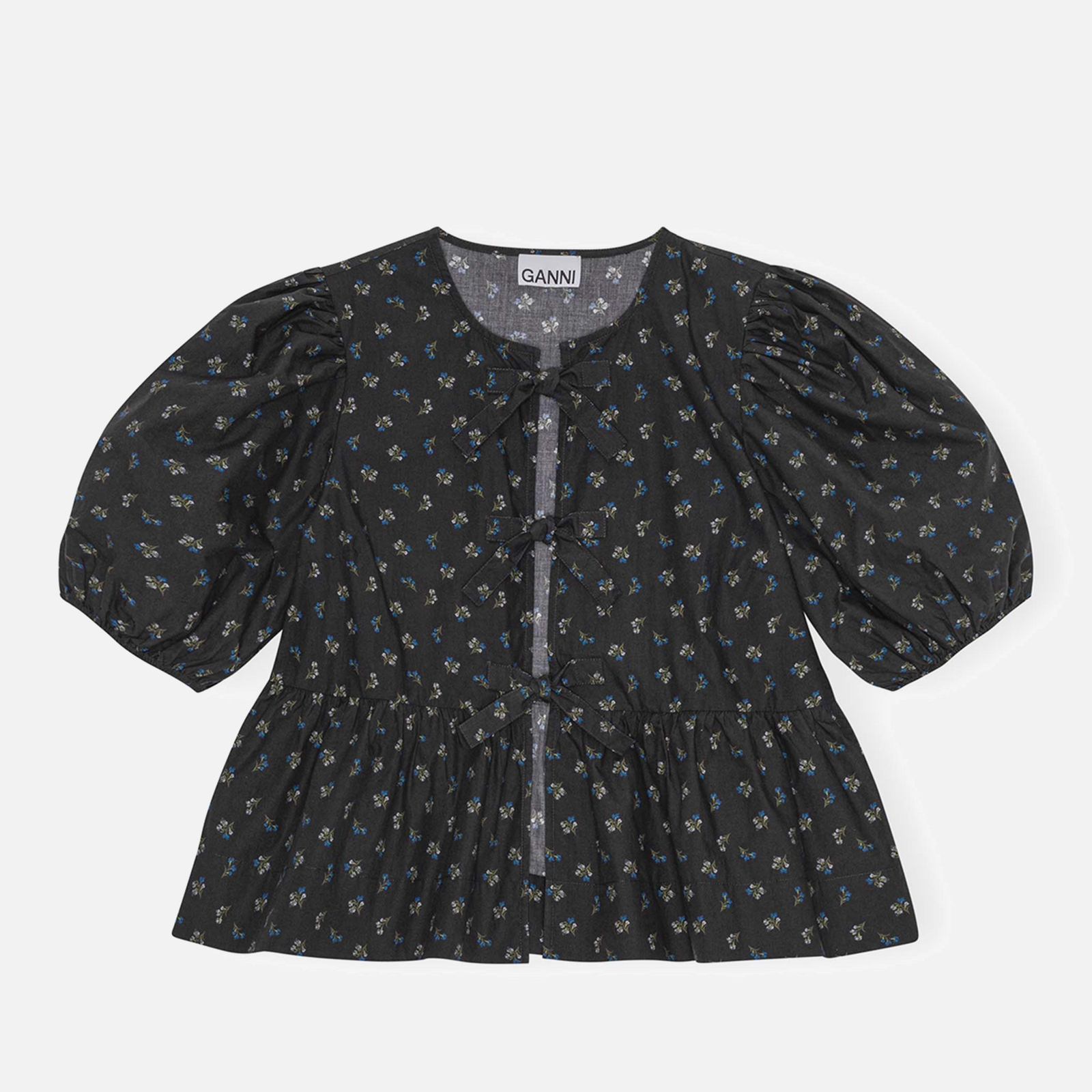 Ganni Ditsy-Print Organic Cotton Peplum Blouse - UK 6