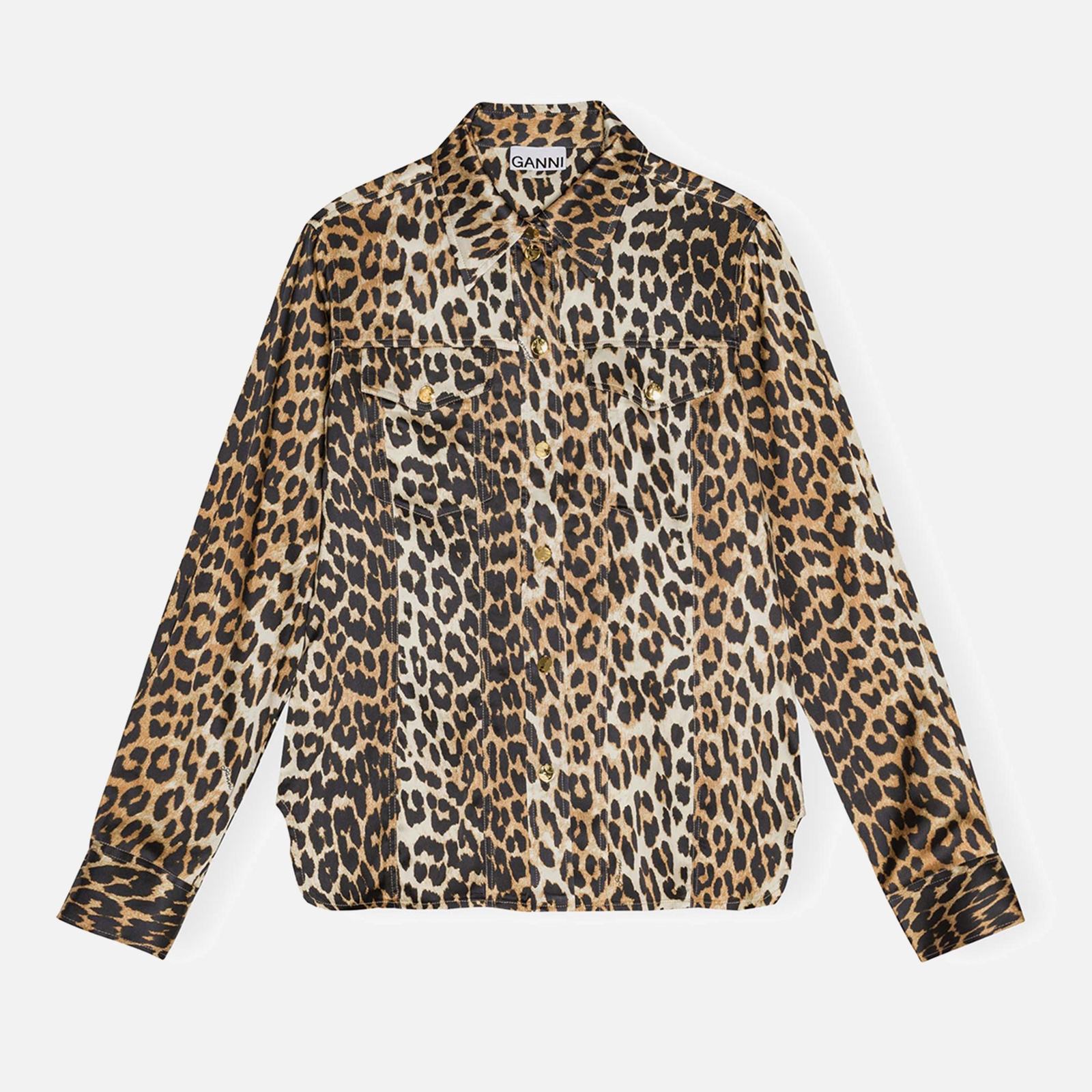 Ganni Leopard-Print Stretch-Satin Shirt - UK 8