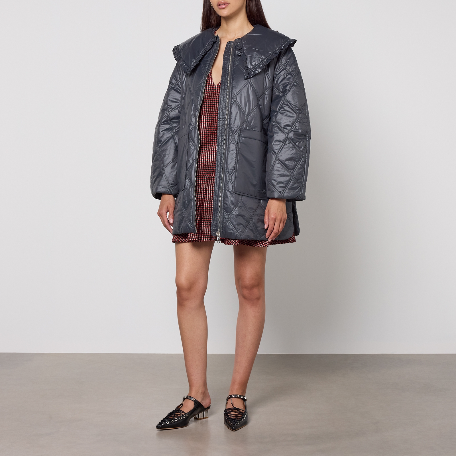 Ganni Shiny Quilted Recycled Shell Jacket - L,XL
