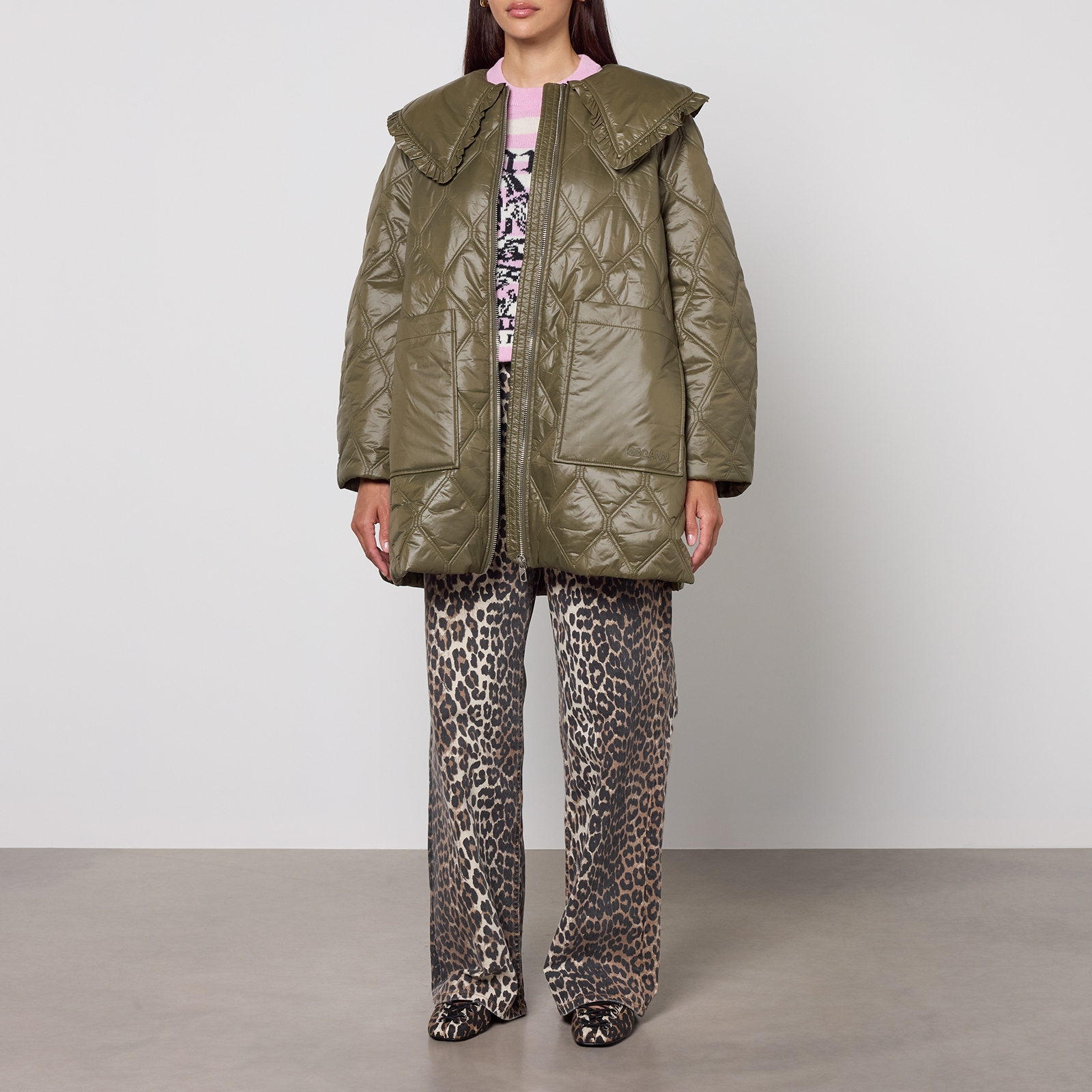 Ganni Quilted Nylon Midi Jacket - S,M