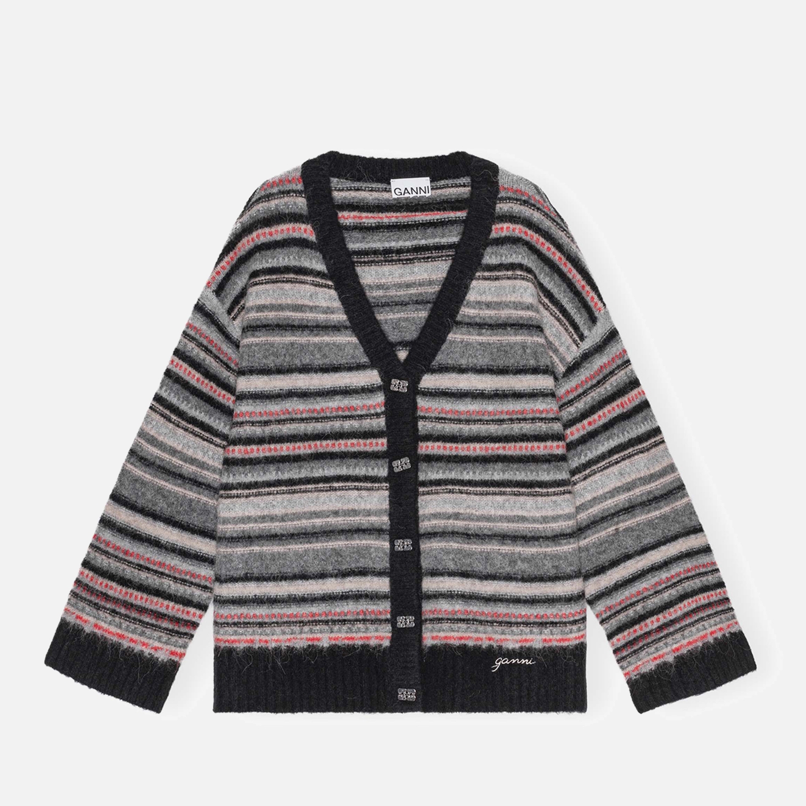 Ganni Striped Boxy Wool-Blend Cardigan - S