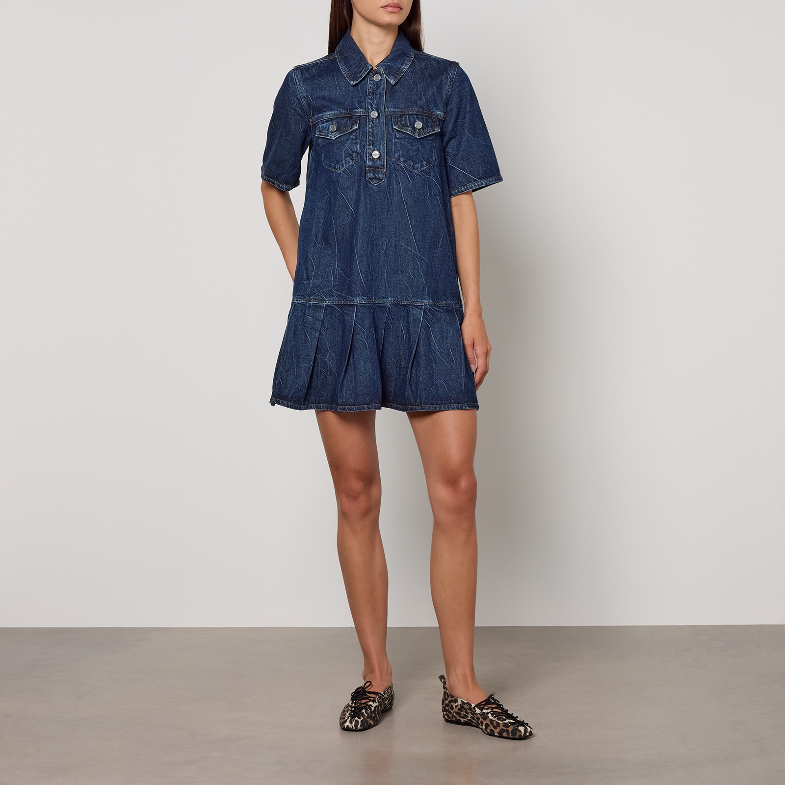 Ganni Crinkled Future Denim Mini Dress - UK 14