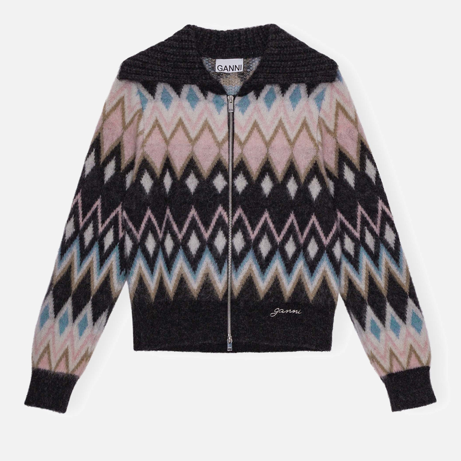 Ganni Fine Brushed Wool-Blend Knit Cardigan - L