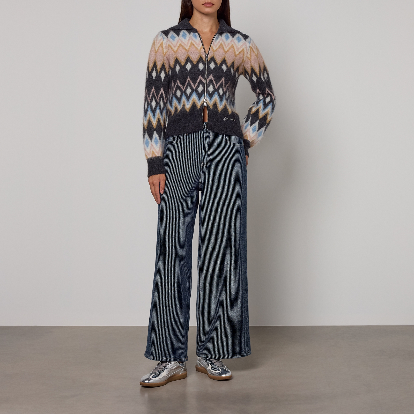 Ganni Fine Brushed Wool-Blend Knit Cardigan - XS