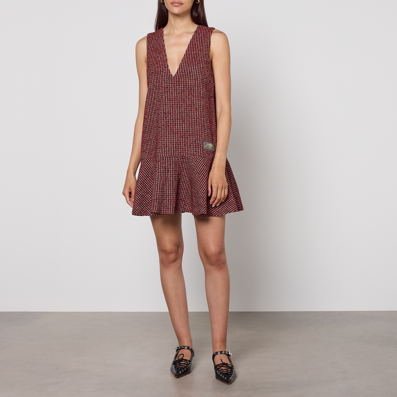 Ganni Checked Wool-Blend Mini Dress - UK 6