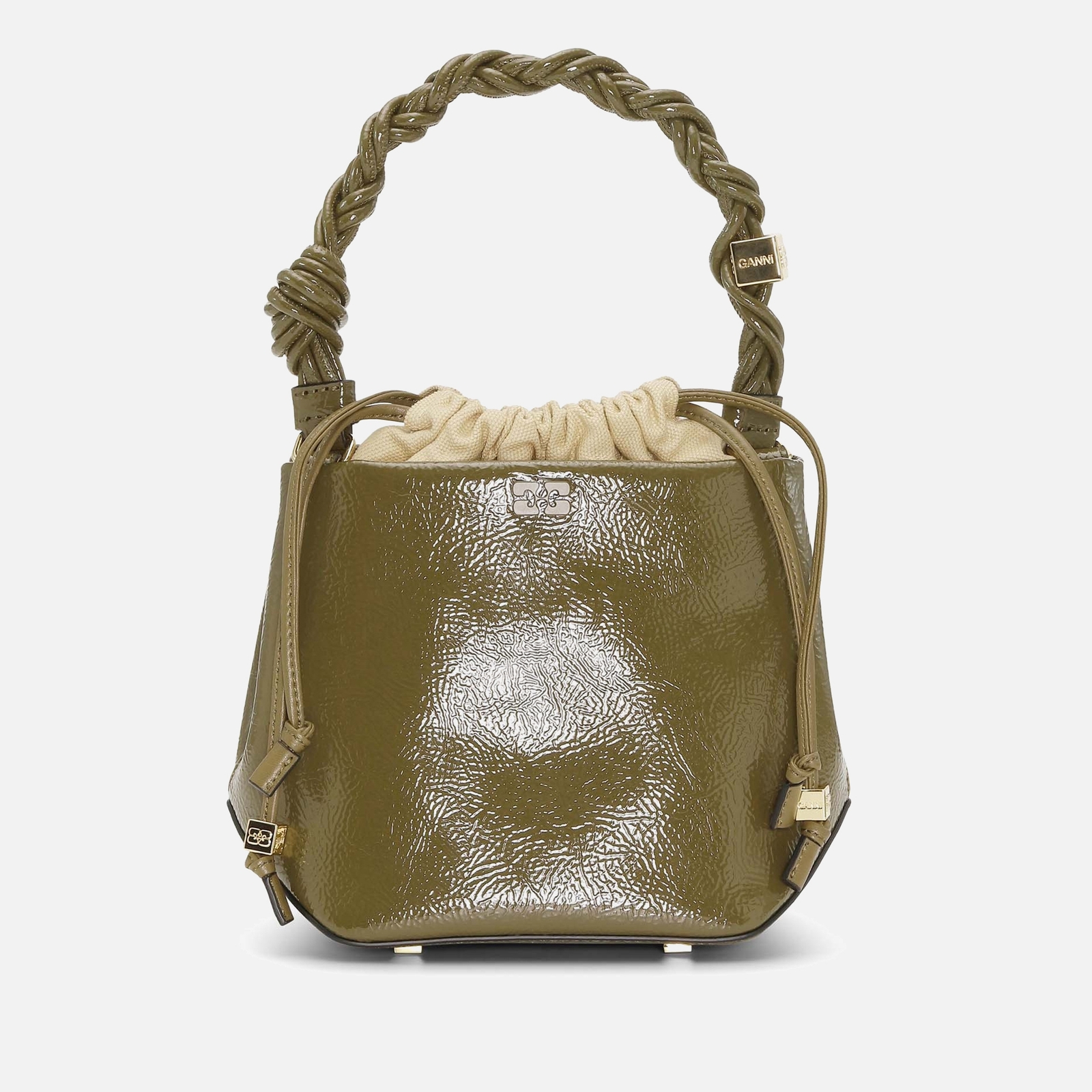 Ganni Bou Patent Leather-Blend Bucket Bag