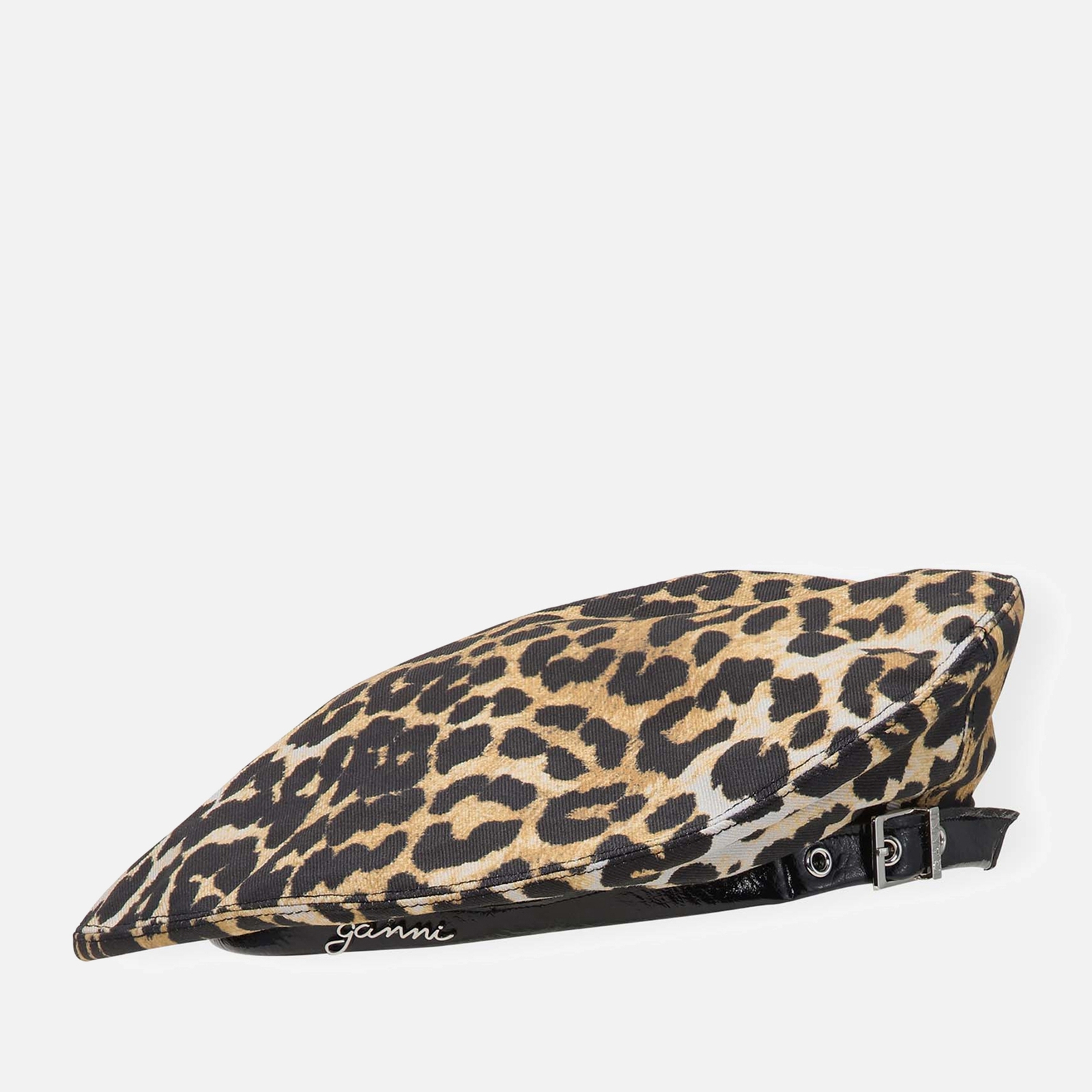 Ganni Leopard-Print Organic Cotton-Twill Beret - XS/S