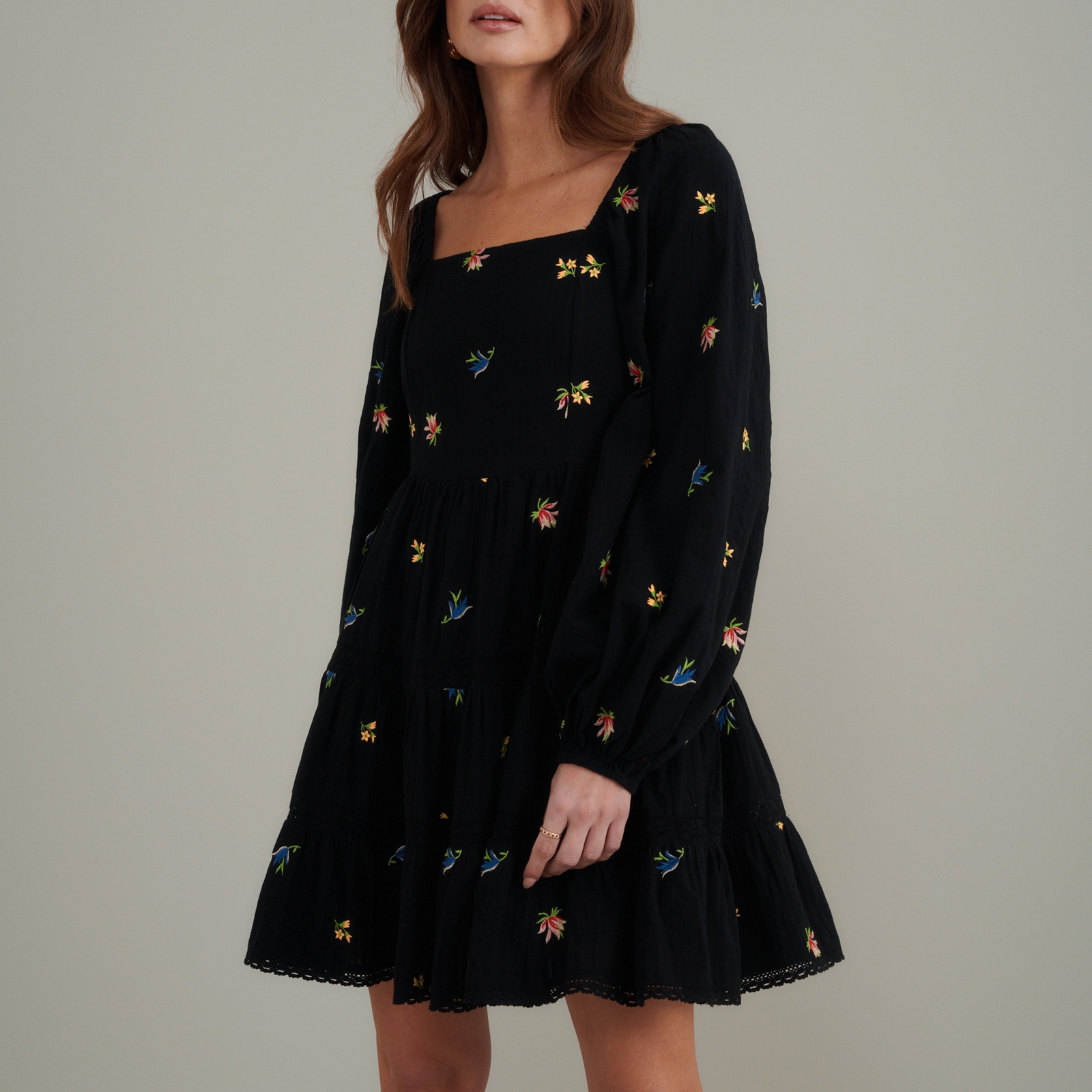 Nobody's Child Whitley Floral-Embroidered Cotton Mini Dress - UK 8