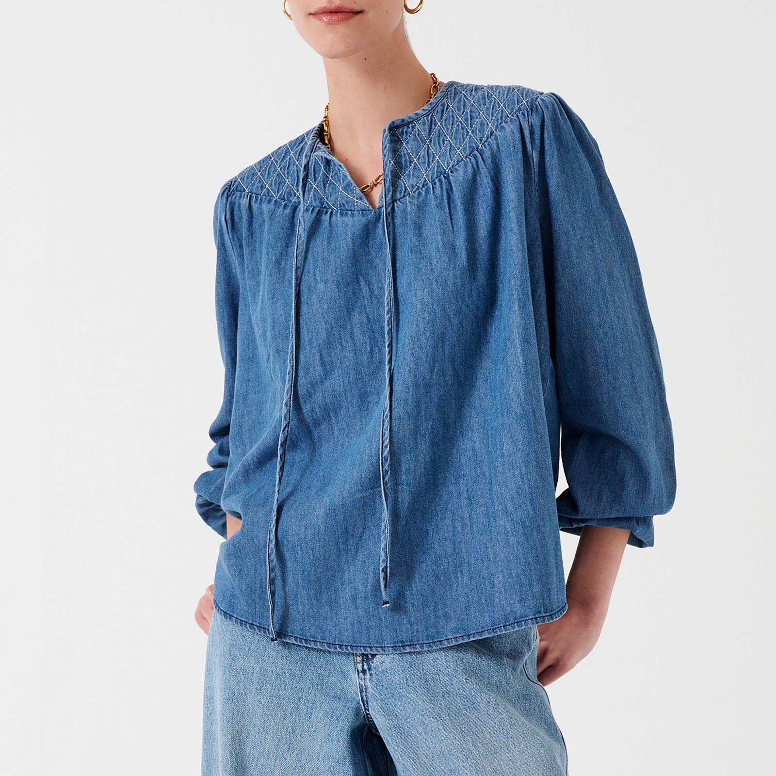 Seventy + Mochi Clio Cotton-Chambray Blouse - XS