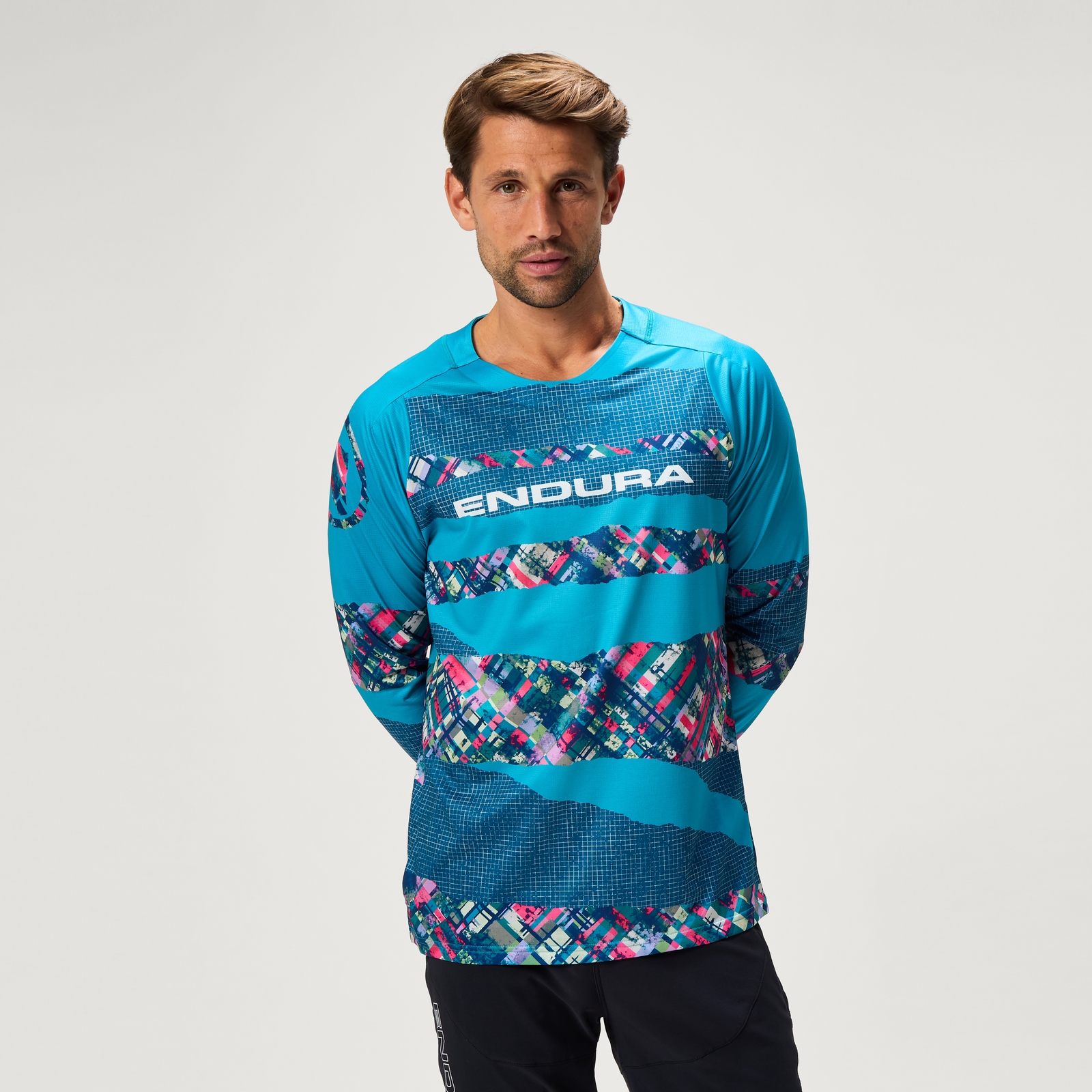 Endura Men's Ltd Patchwork Print L/S Tee - Barra Blue | Extra 10% off first order.