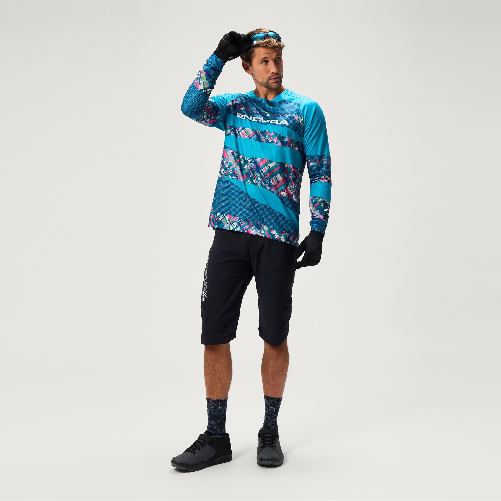 Endura Men's Ltd Patchwork Print L/S Tee - Barra Blue | Extra 10% off first order.